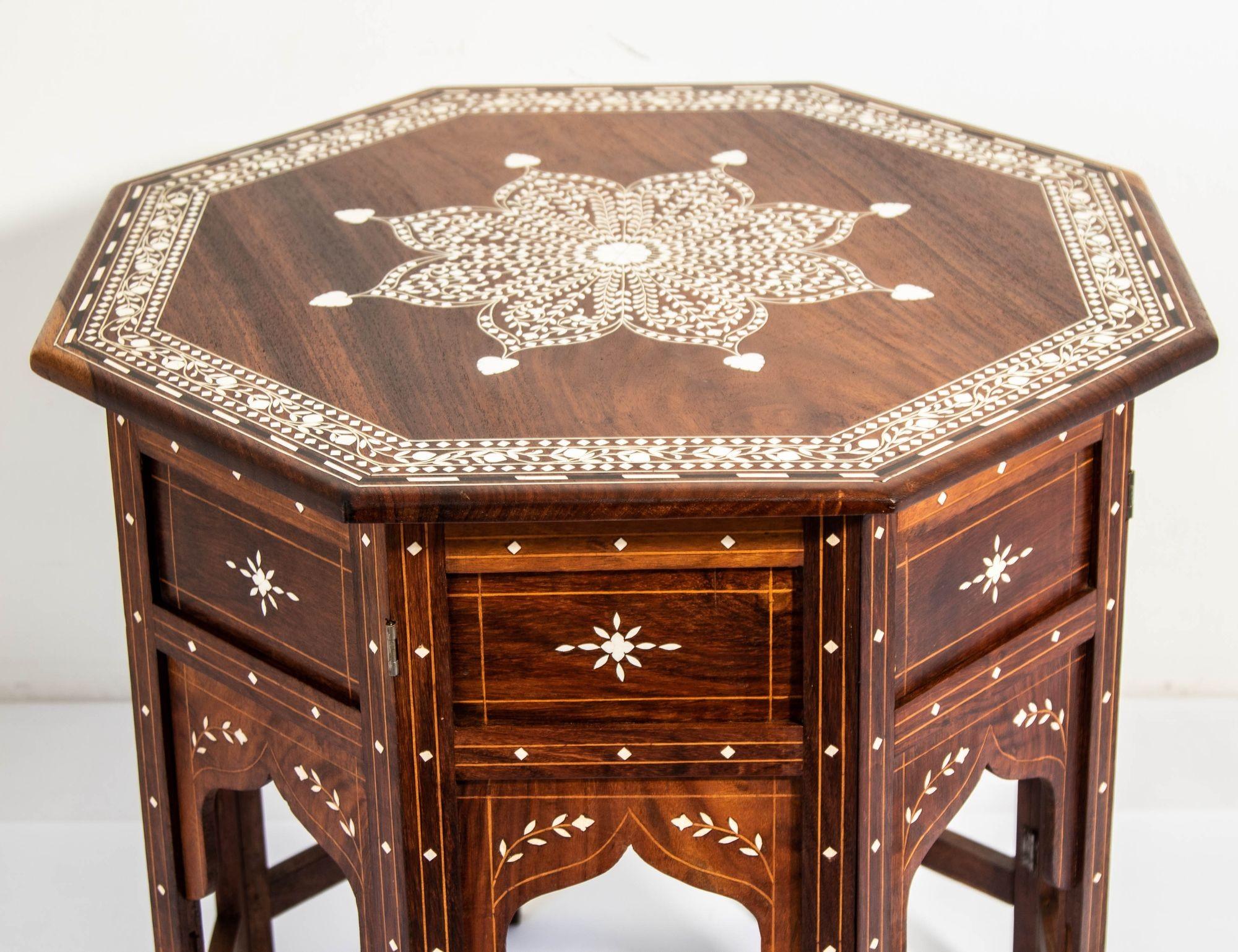 1950s Large and Intricately Bone Inlaid Anglo Indian Octagonal Side Table 1