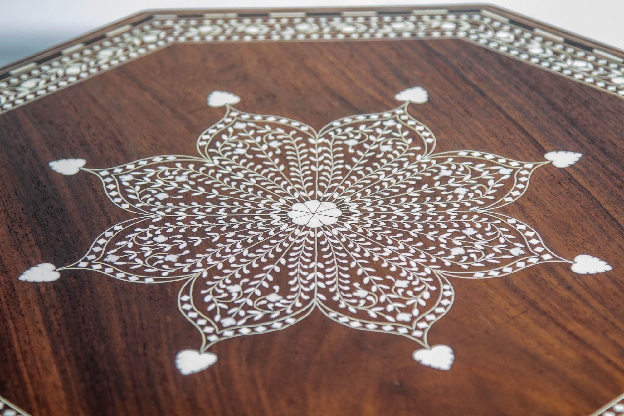 1950s Large and Intricately Bone Inlaid Anglo Indian Octagonal Side Table 2