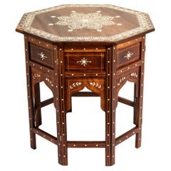 1950s Large and Intricately Bone Inlaid Anglo Indian Octagonal Side Table