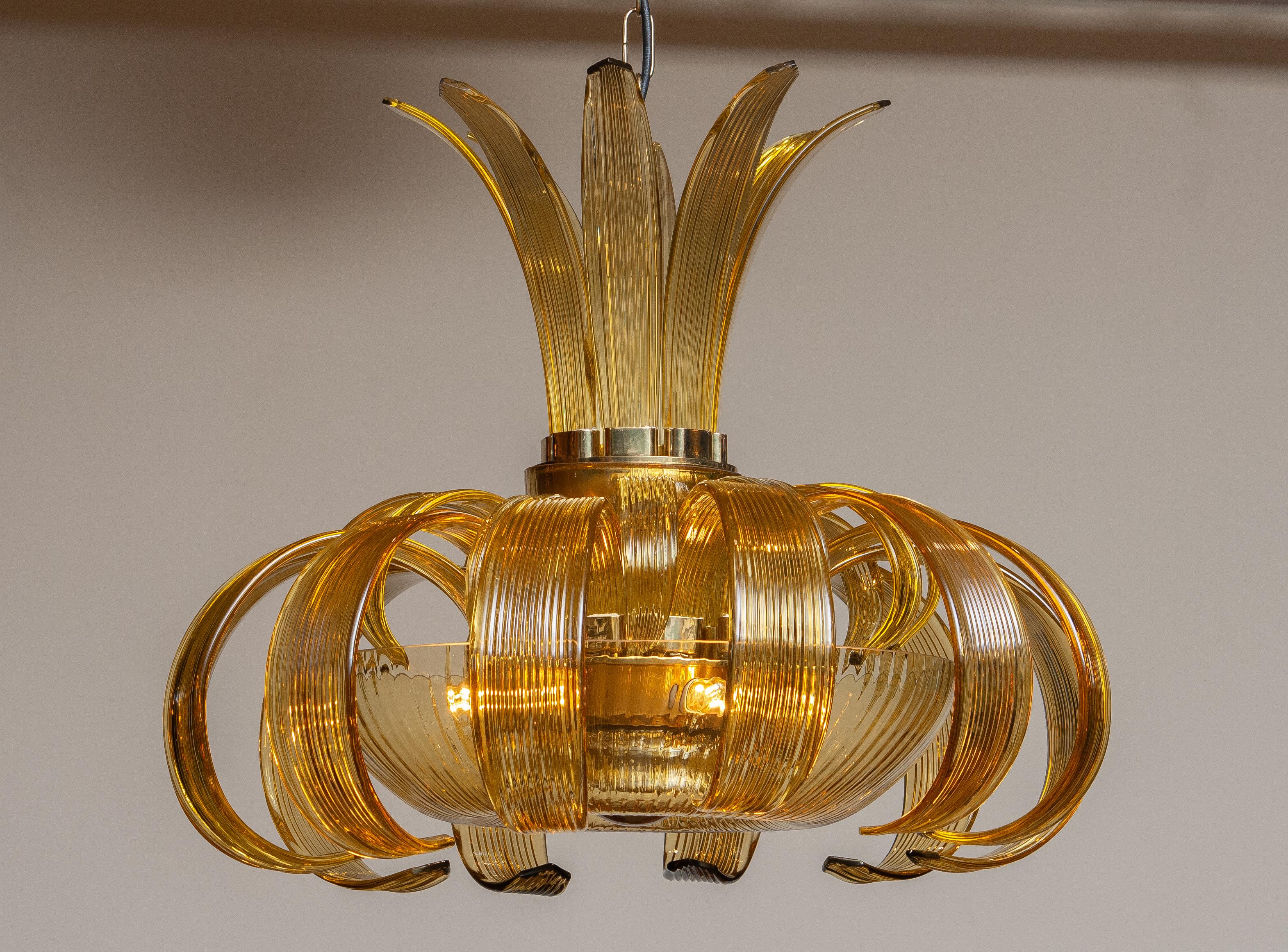 Mid-20th Century 1950s Large Art Deco Chandelier Made of Amber Bohemian Crystal, Czech Republic For Sale