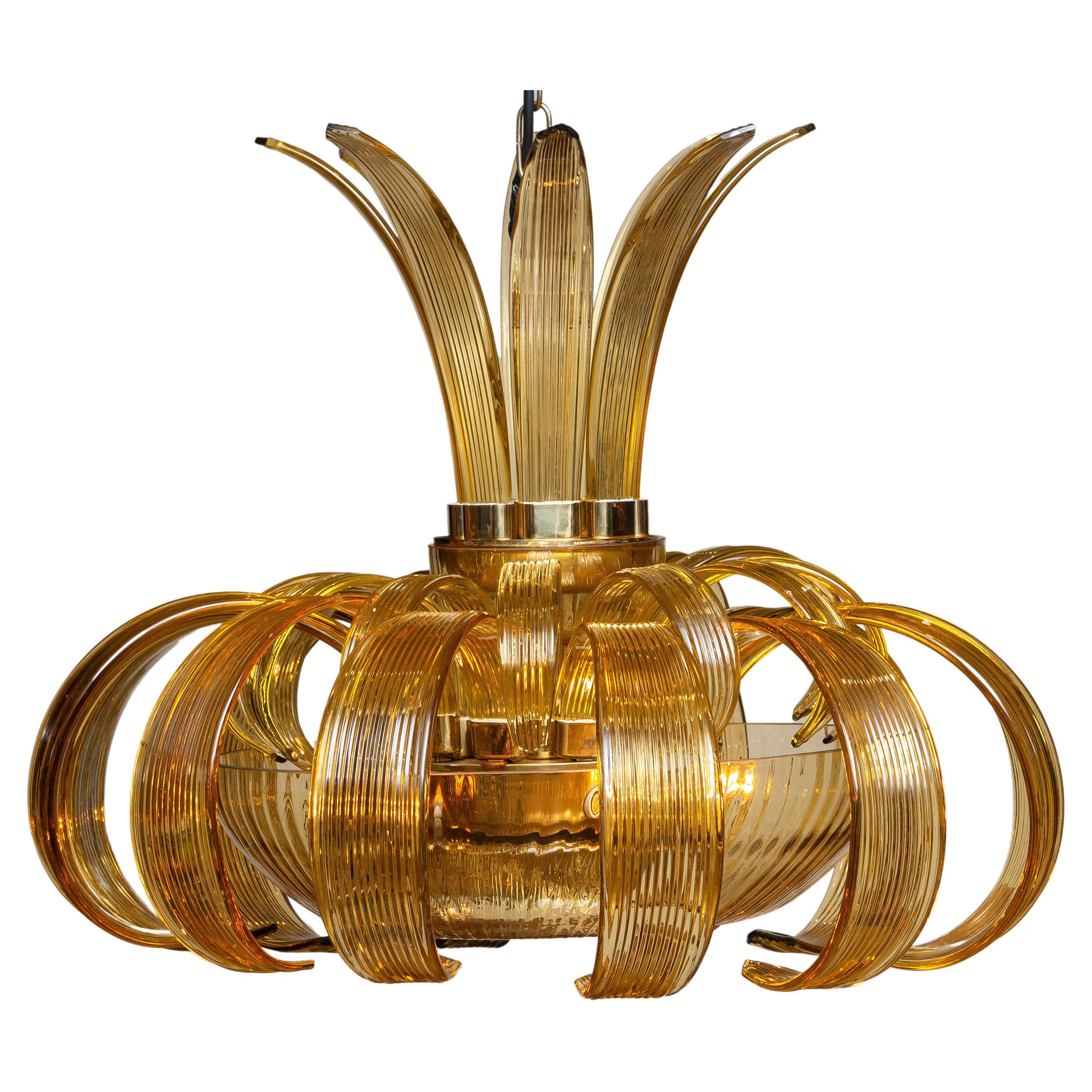 1950s Large Art Deco Chandelier Made of Amber Bohemian Crystal, Czech Republic For Sale