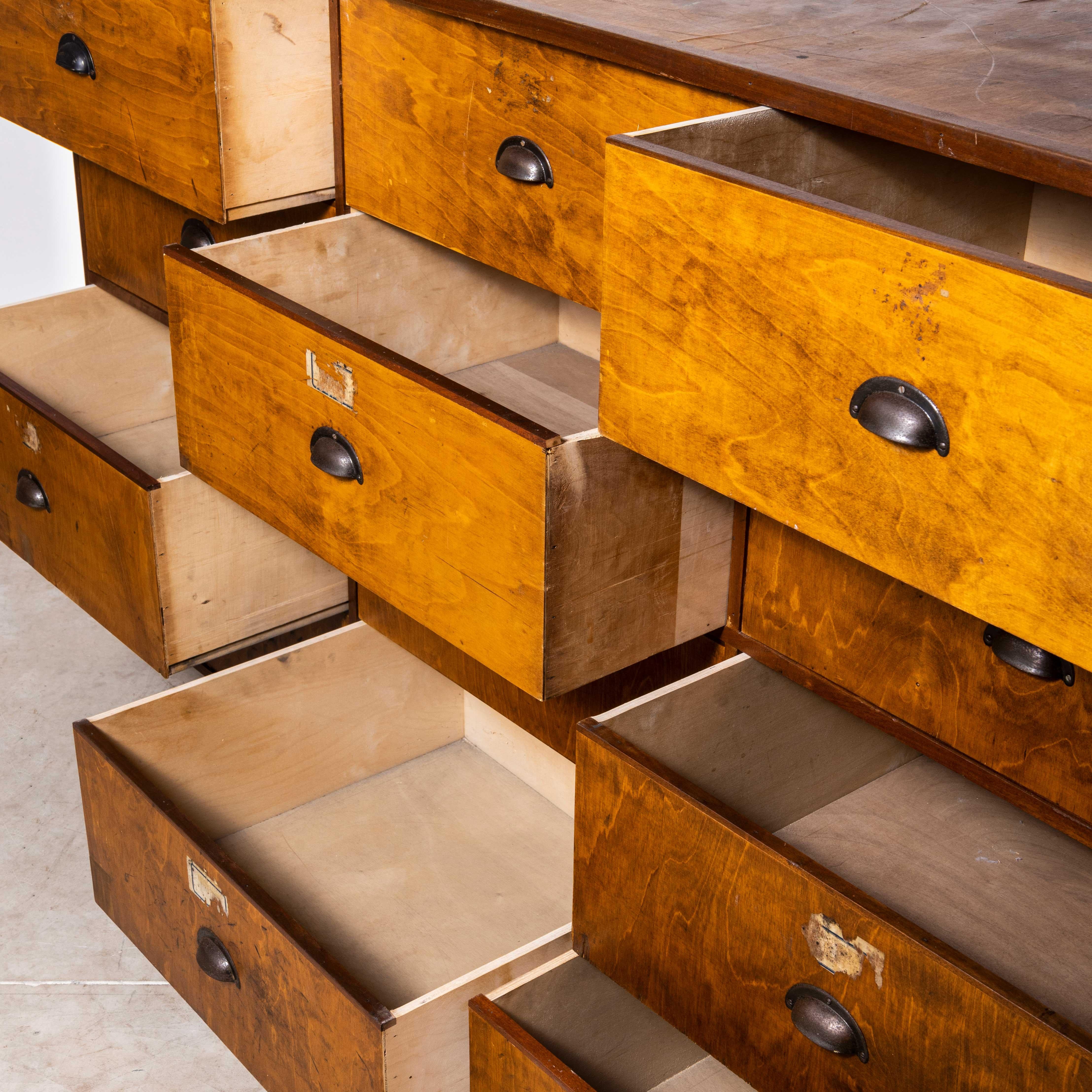 Mid-20th Century 1950's Large Bank Of Church Vestry Drawers - Twelve Drawers