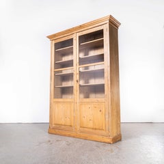 1950's Large Belgian Glass Fronted Pine Two Door Cabinet