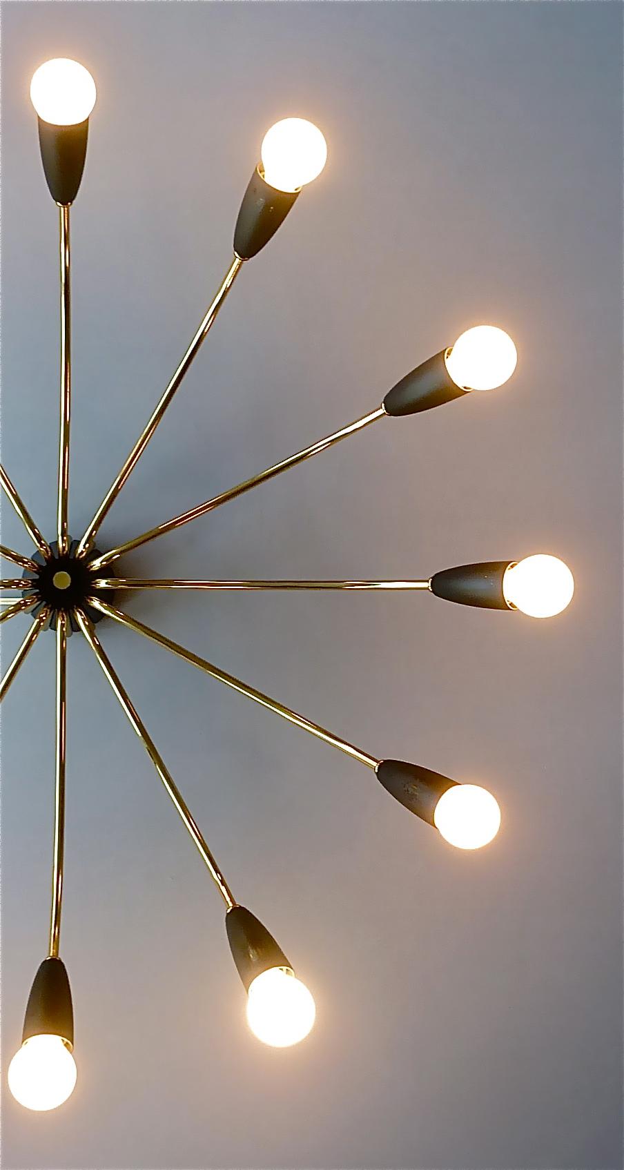 1950s Large Black Brass Sputnik Flush Mount Ceiling Lamp Kaiser Kalmar Stilnovo 5