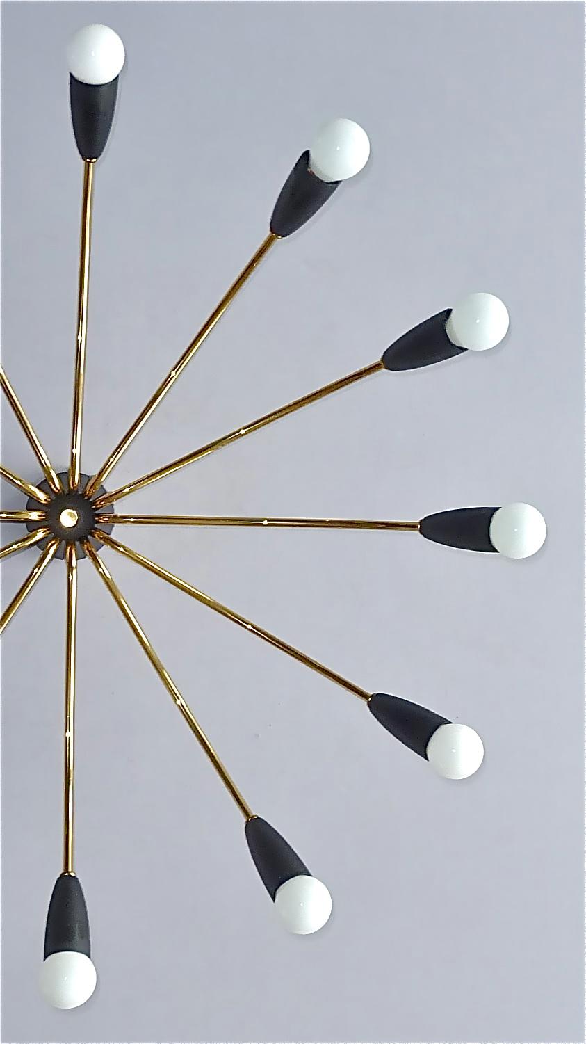 Enameled 1950s Large Black Brass Sputnik Flush Mount Ceiling Lamp Kaiser Kalmar Stilnovo