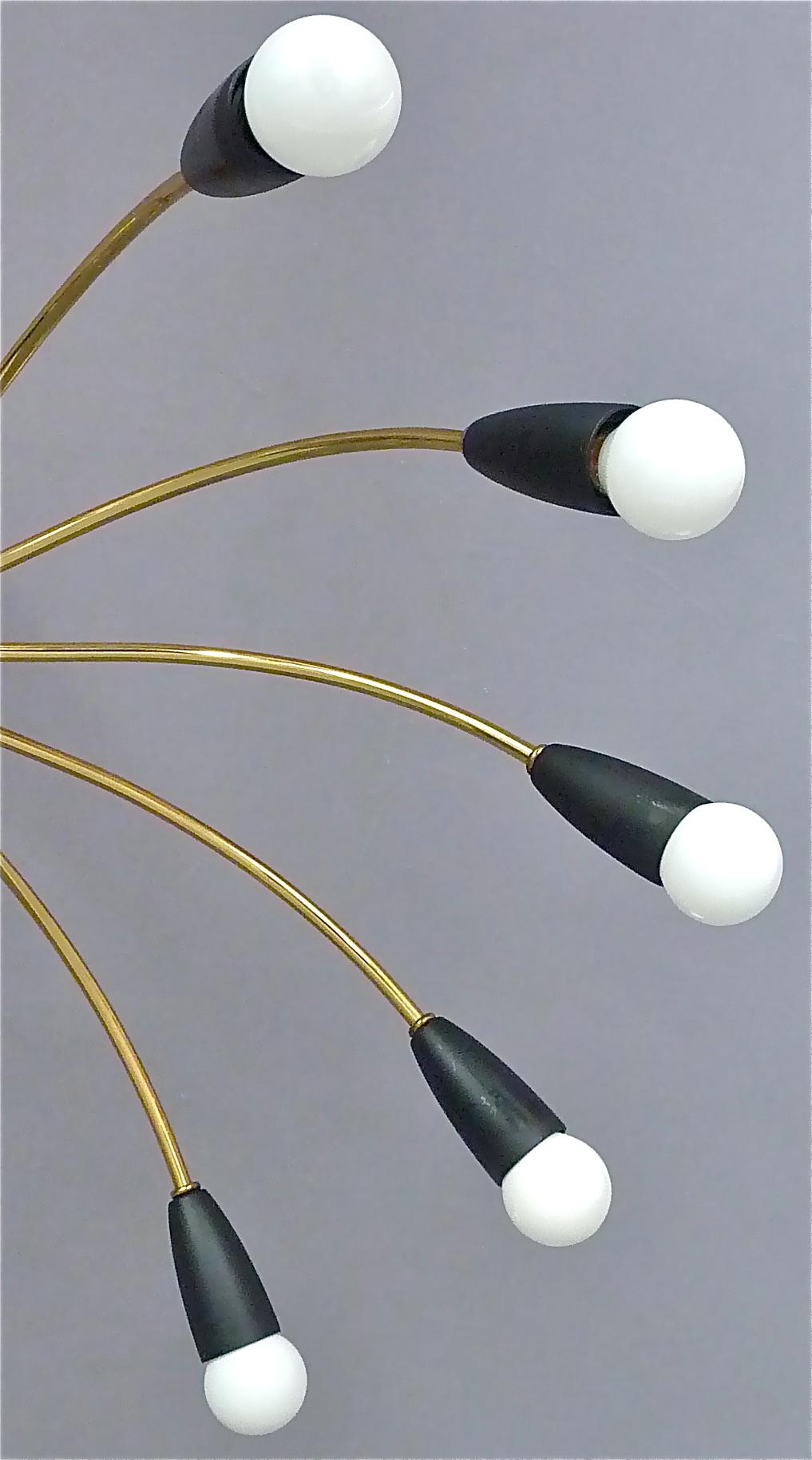 Plastic 1950s Large Black Brass Sputnik Flush Mount Ceiling Lamp Kaiser Kalmar Stilnovo
