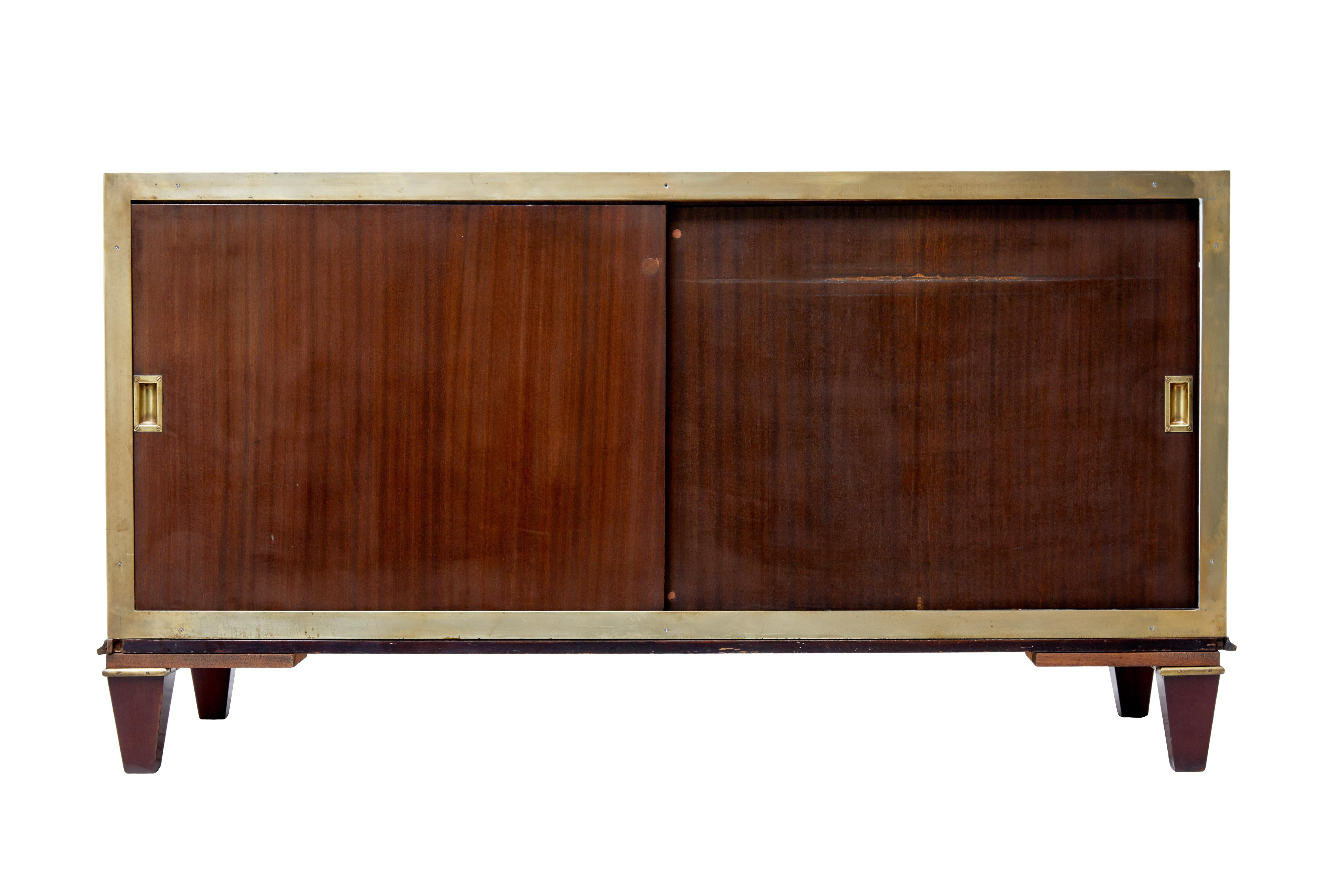 Scandinavian Modern 1950s Large Brass and Teak Display Cabinet