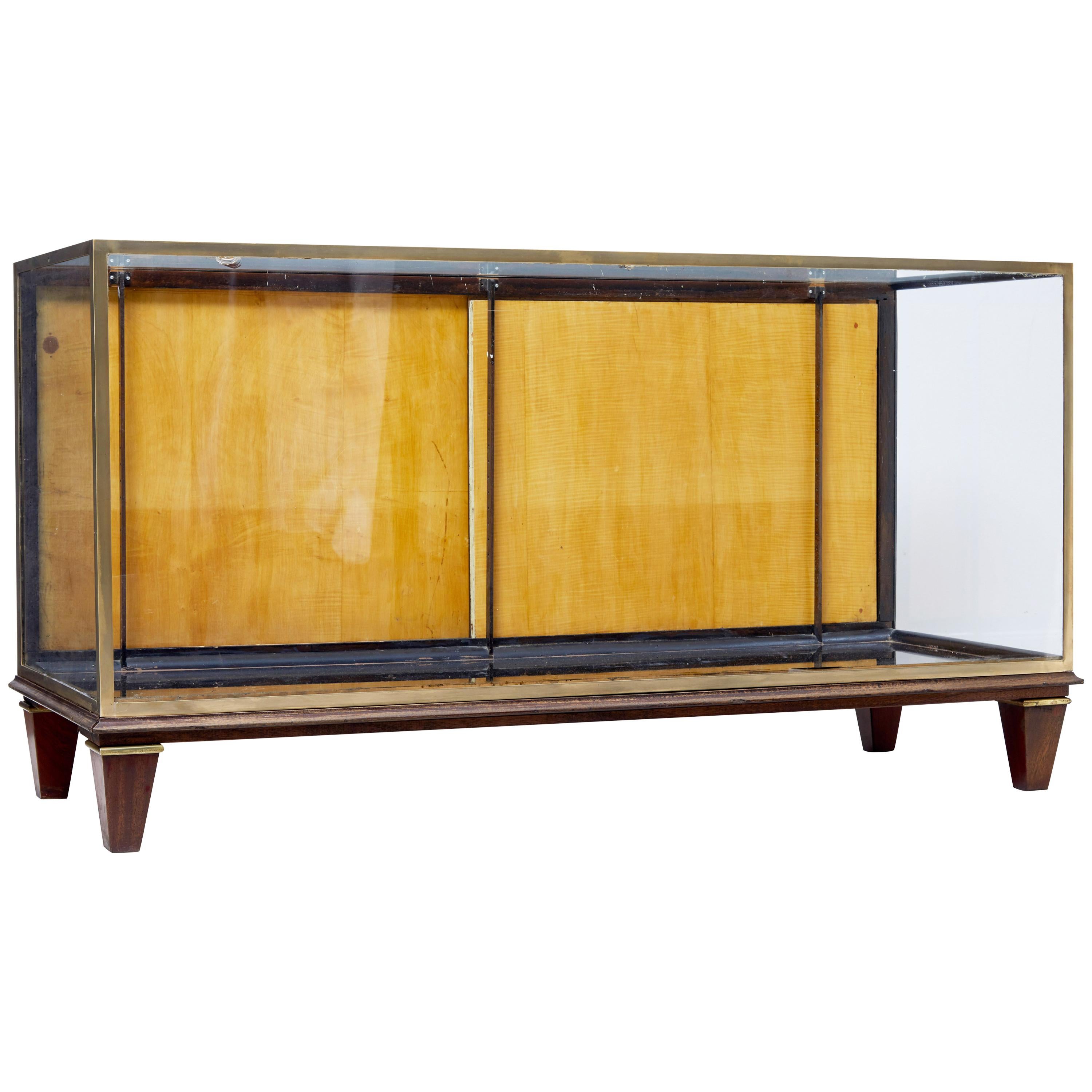 1950s Large Brass and Teak Display Cabinet