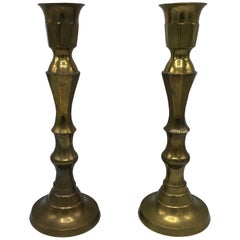1950s Large Brass Candlesticks, Pair