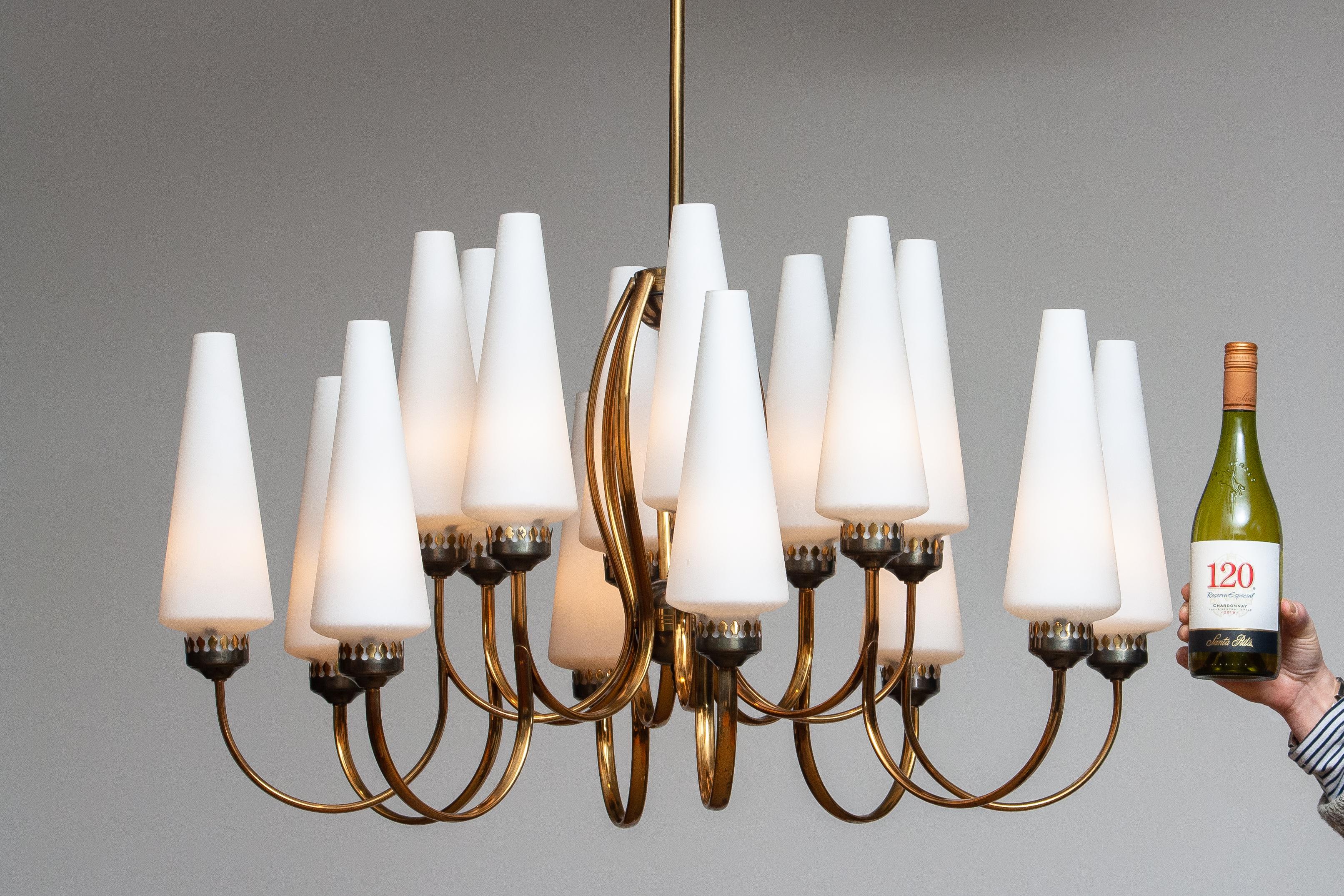 1950s, Large Brass Chandelier by Stilnovo with Large White Murano Vases, Italy 7