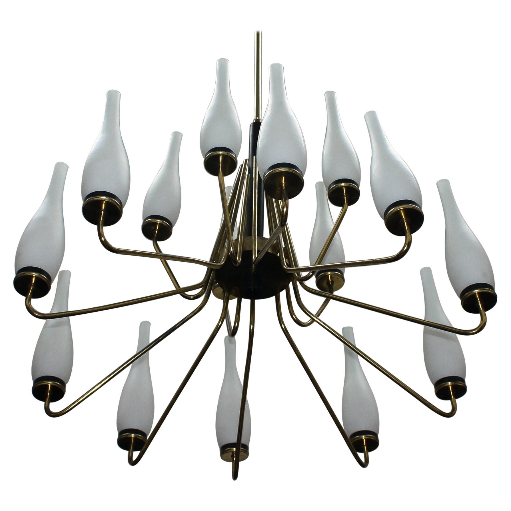 Mid-Century Modern 1950's Large Brass Chandelier with Vases, Italy