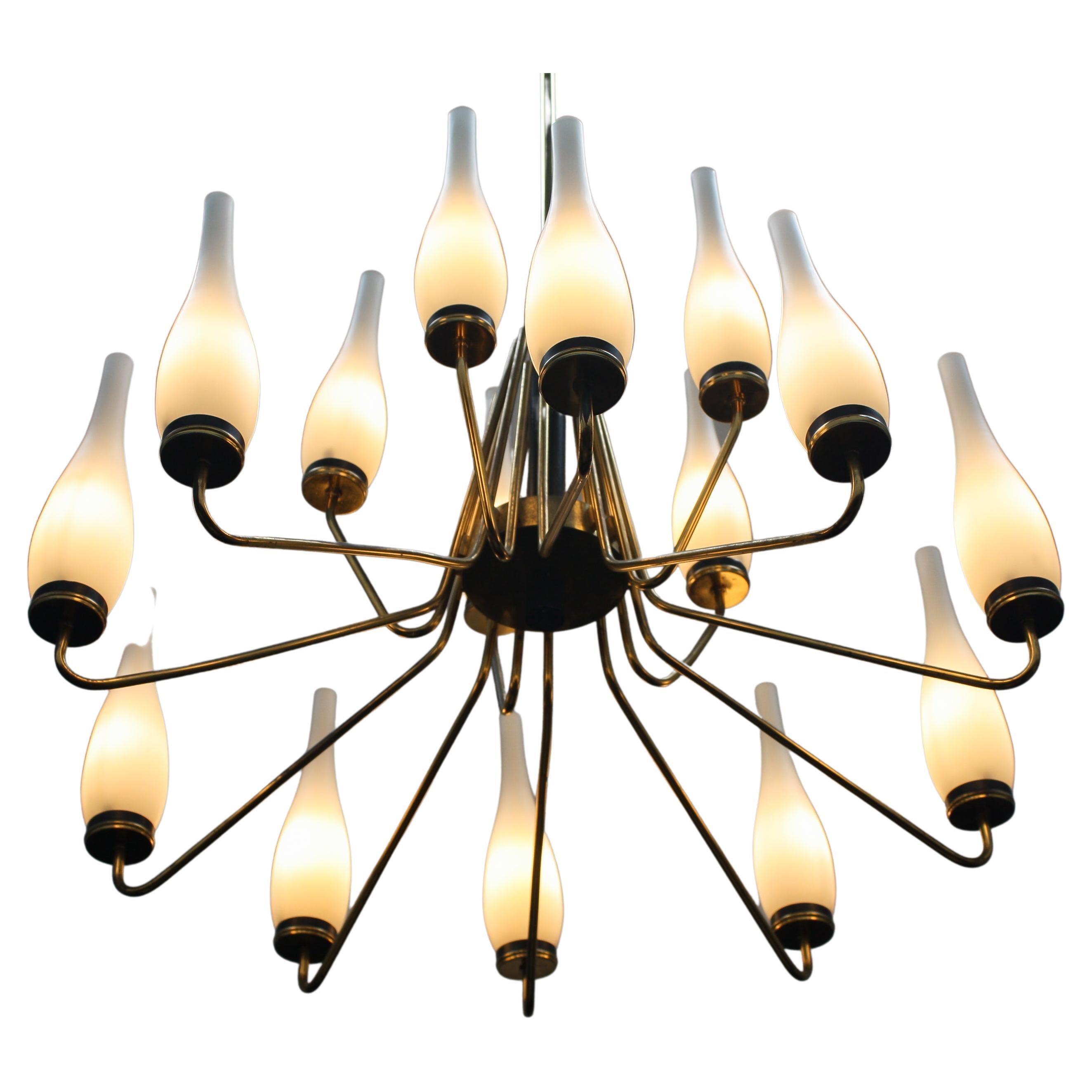 1950's Large Brass Chandelier with Vases, Italy