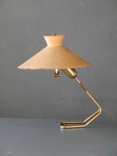 1950s Large Brass Table Lamp with Vellum Shade Vereinigte Werkstätten