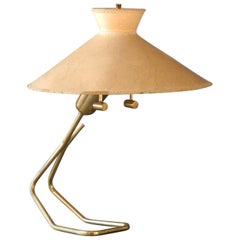 1950s Large Brass Table Lamp with Vellum Shade Vereinigte Werkstätten