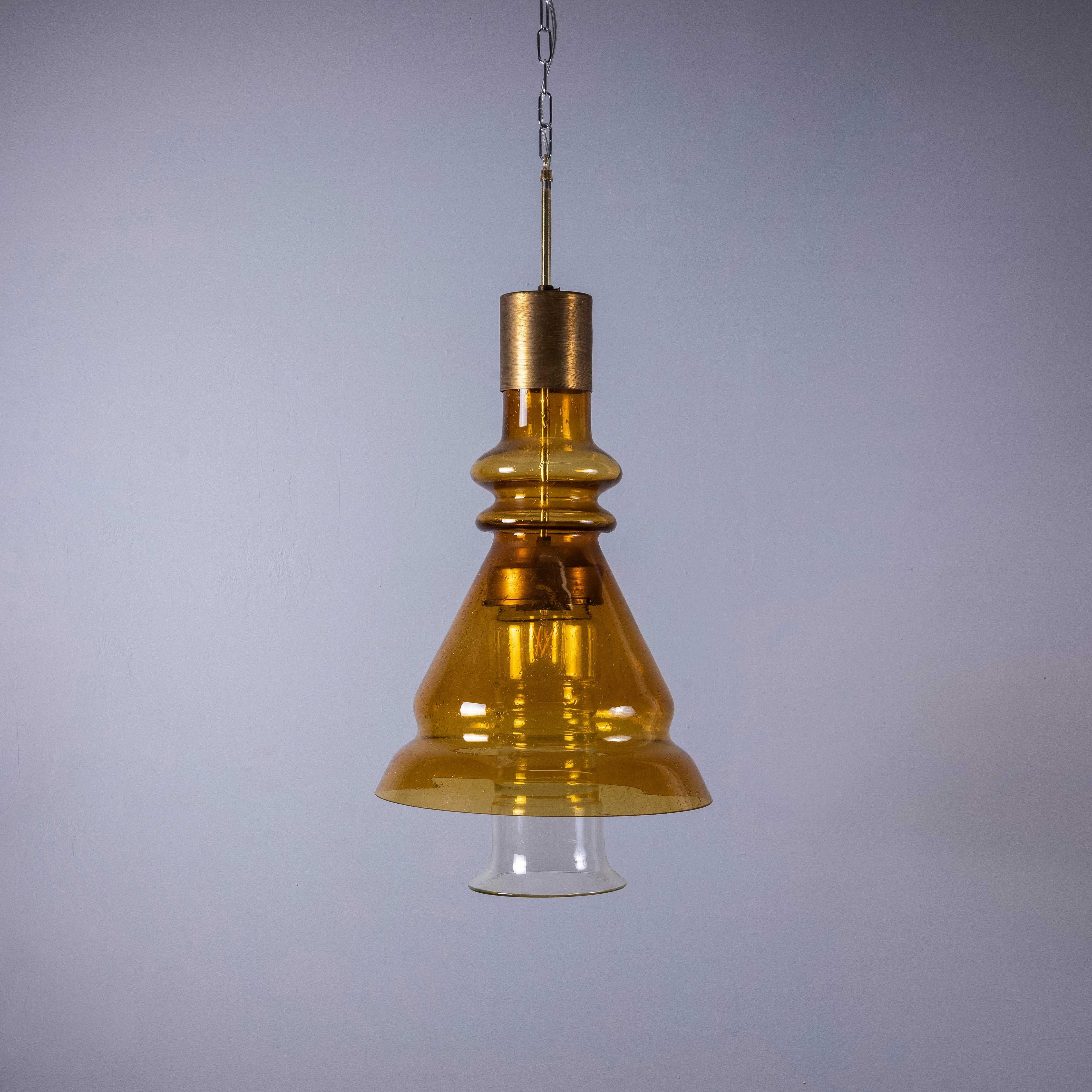 Mid-20th Century 1950's  Large Bullicante Smoked Glass Pendant Lamp For Sale