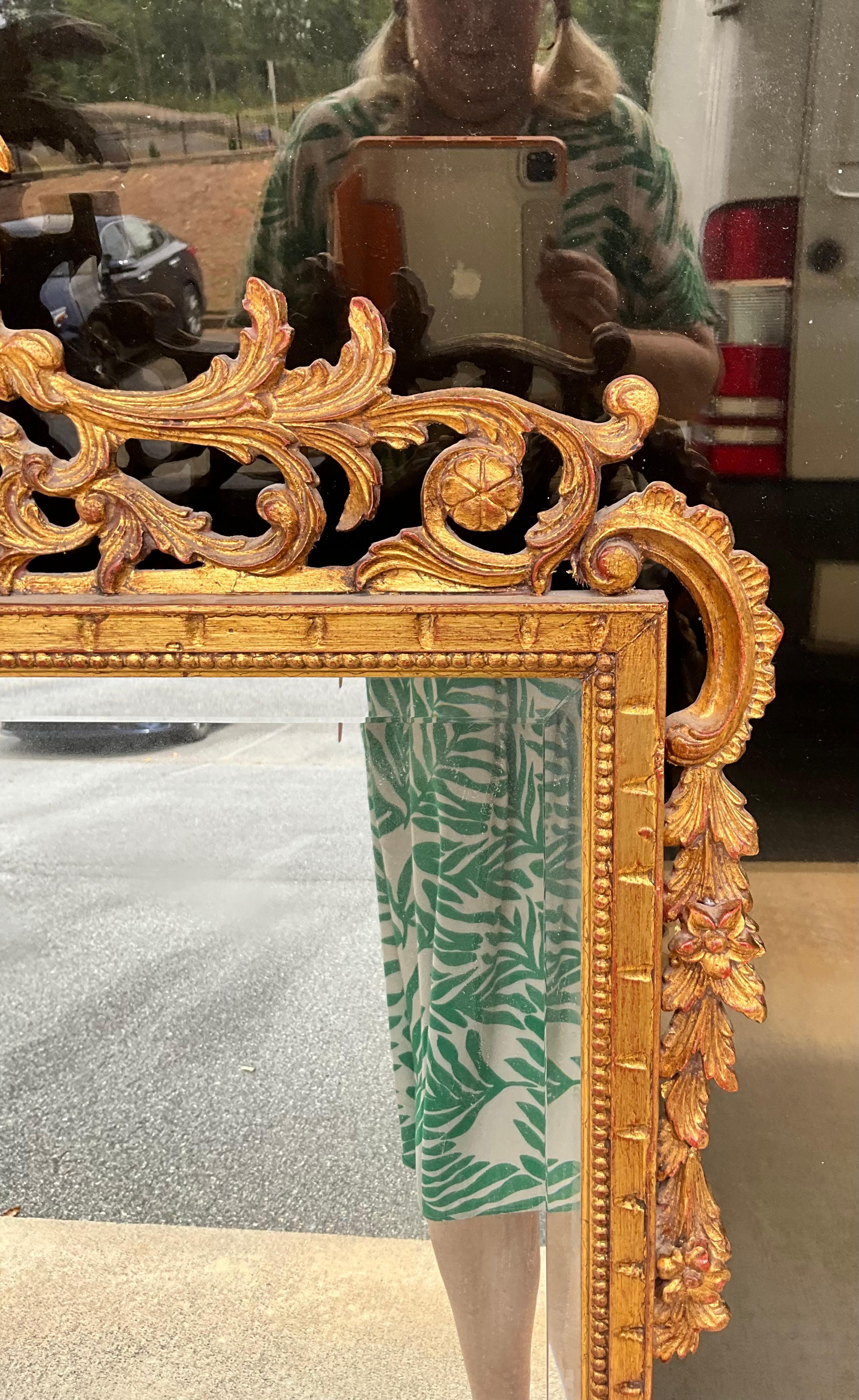 20th Century 1950s Large Carved Giltwood Foliate Chippendale Style Italian Mirror