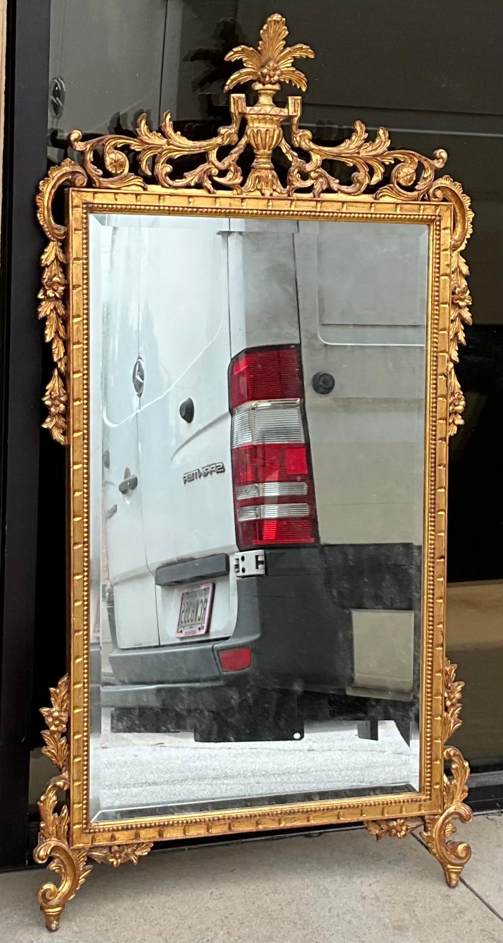 1950s Large Carved Giltwood Foliate Chippendale Style Italian Mirror 1