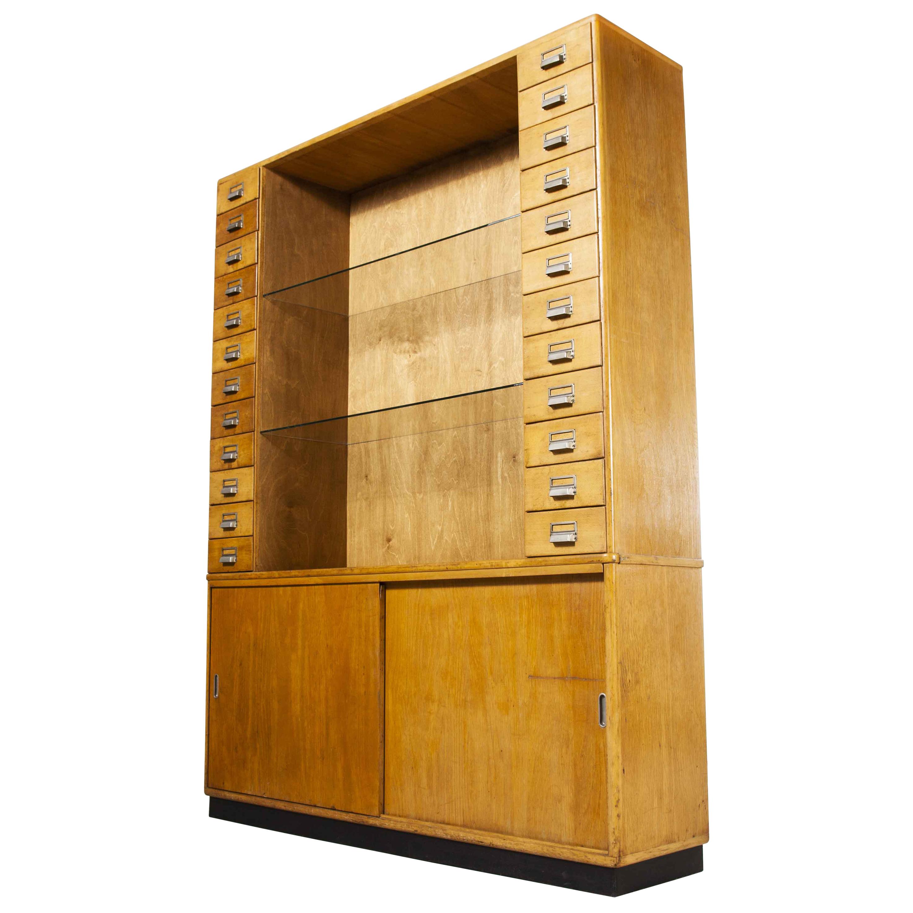1950’s Large Chemists Birch Display Cabinet, Shelf Unit For Sale