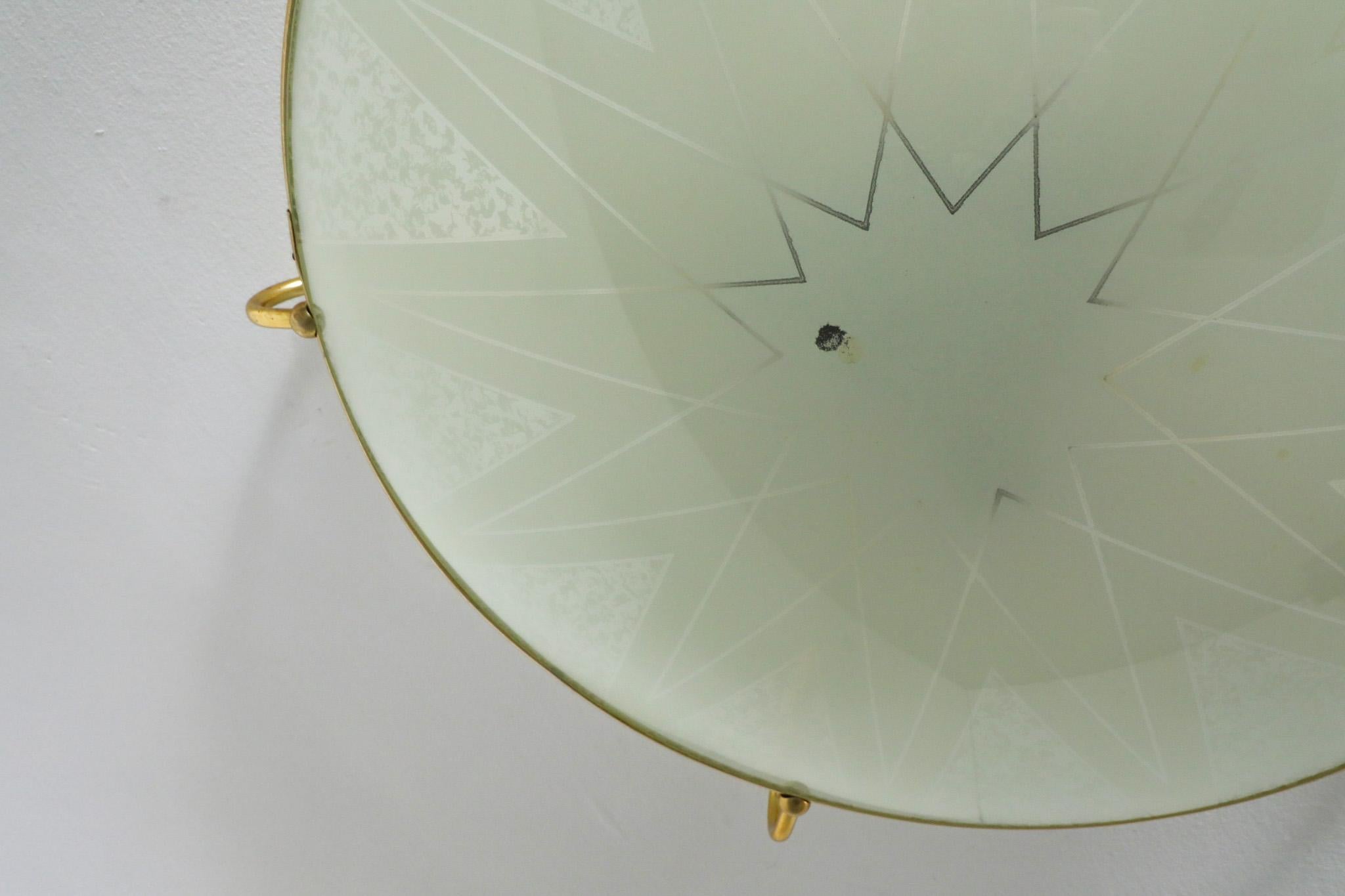 1950s Large Domed Rondelle Ceiling Light with Brass Detail and Bakelite Mount 5
