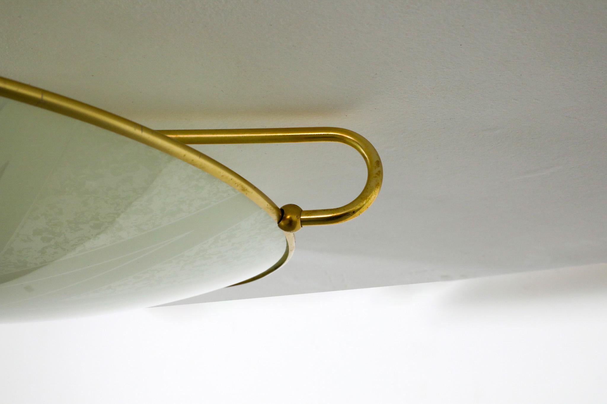 1950s Large Domed Rondelle Ceiling Light with Brass Detail and Bakelite Mount 7