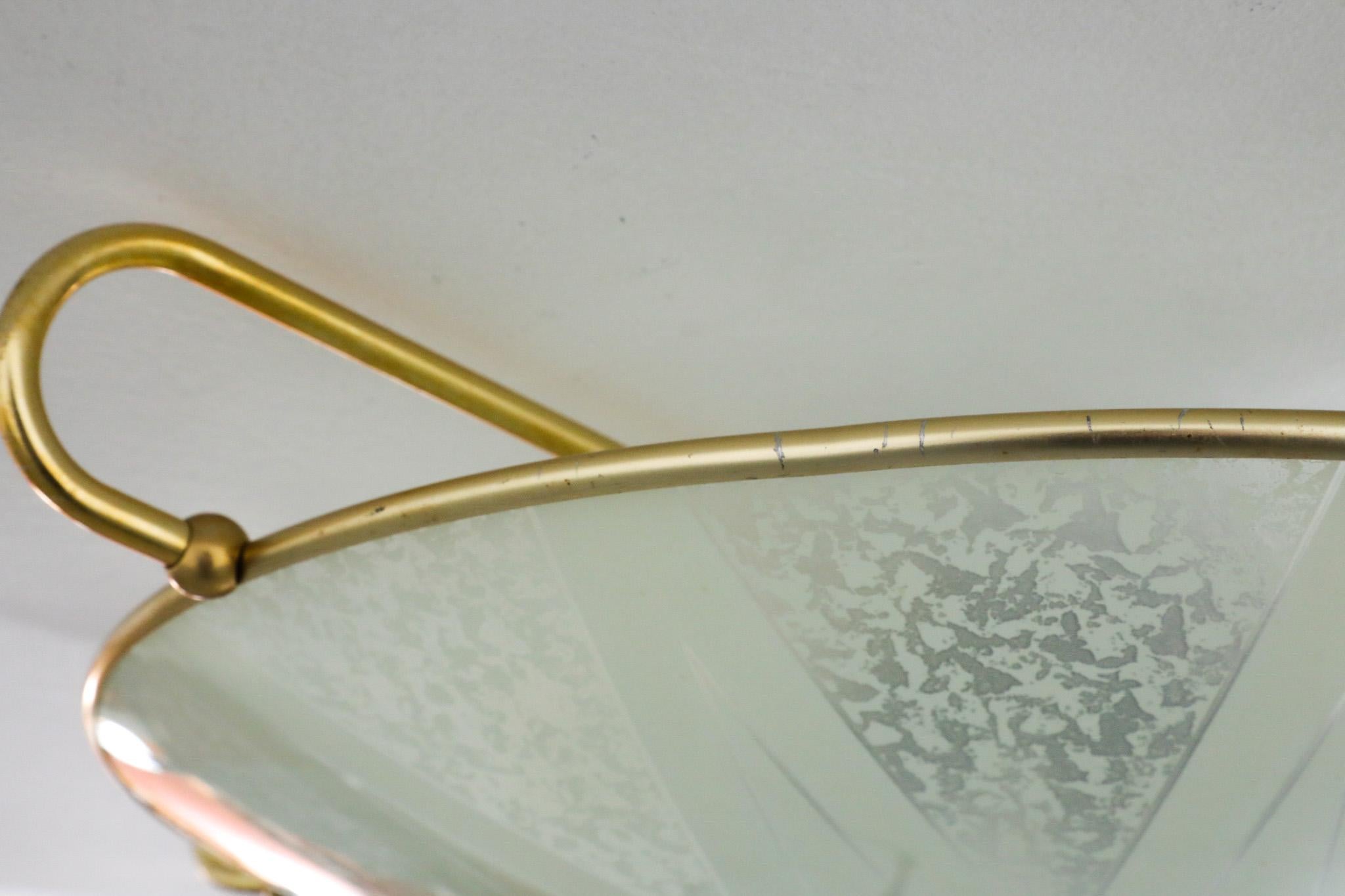 1950s Large Domed Rondelle Ceiling Light with Brass Detail and Bakelite Mount 9