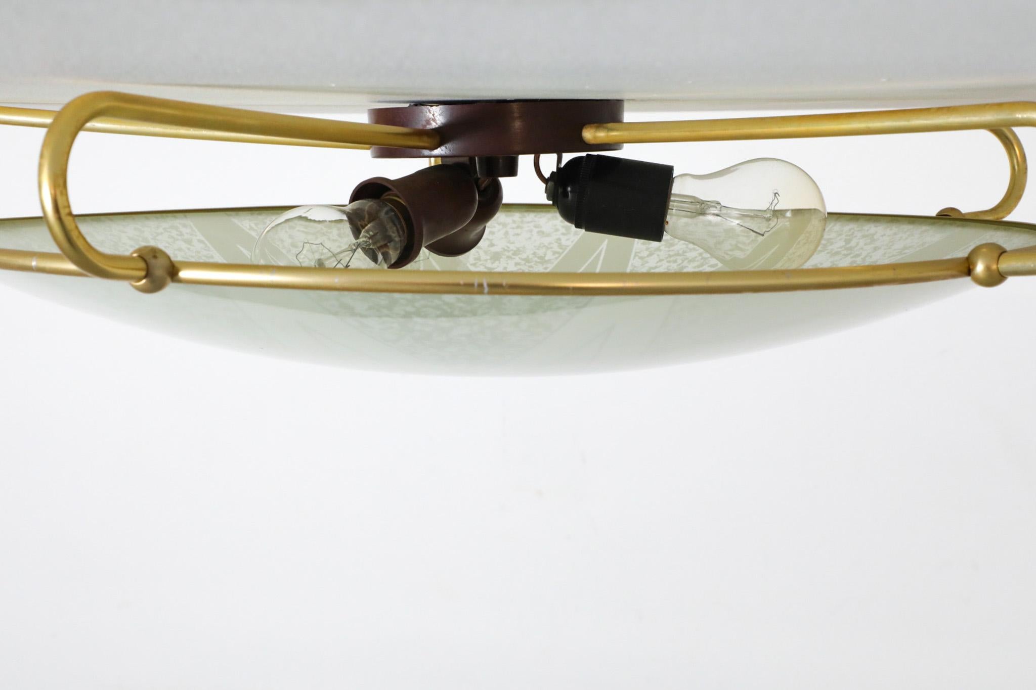 1950s Large Domed Rondelle Ceiling Light with Brass Detail and Bakelite Mount 10
