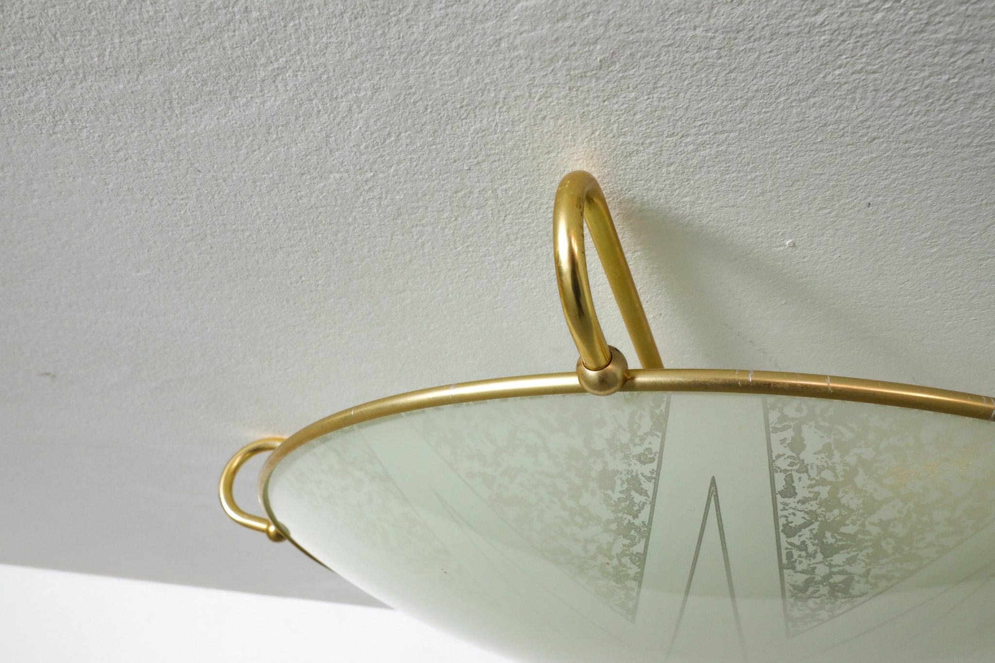 1950s Large Domed Rondelle Ceiling Light with Brass Detail and Bakelite Mount 2