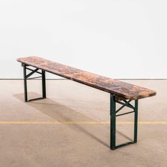 Large Ex Army French Folding Bench, Solid Pitch Pine, Vintage, 1950s