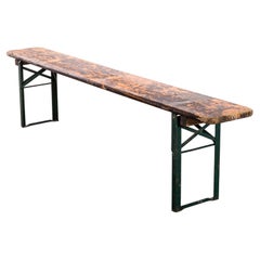 Large Ex Army French Folding Bench, Solid Pitch Pine, Vintage, 1950s