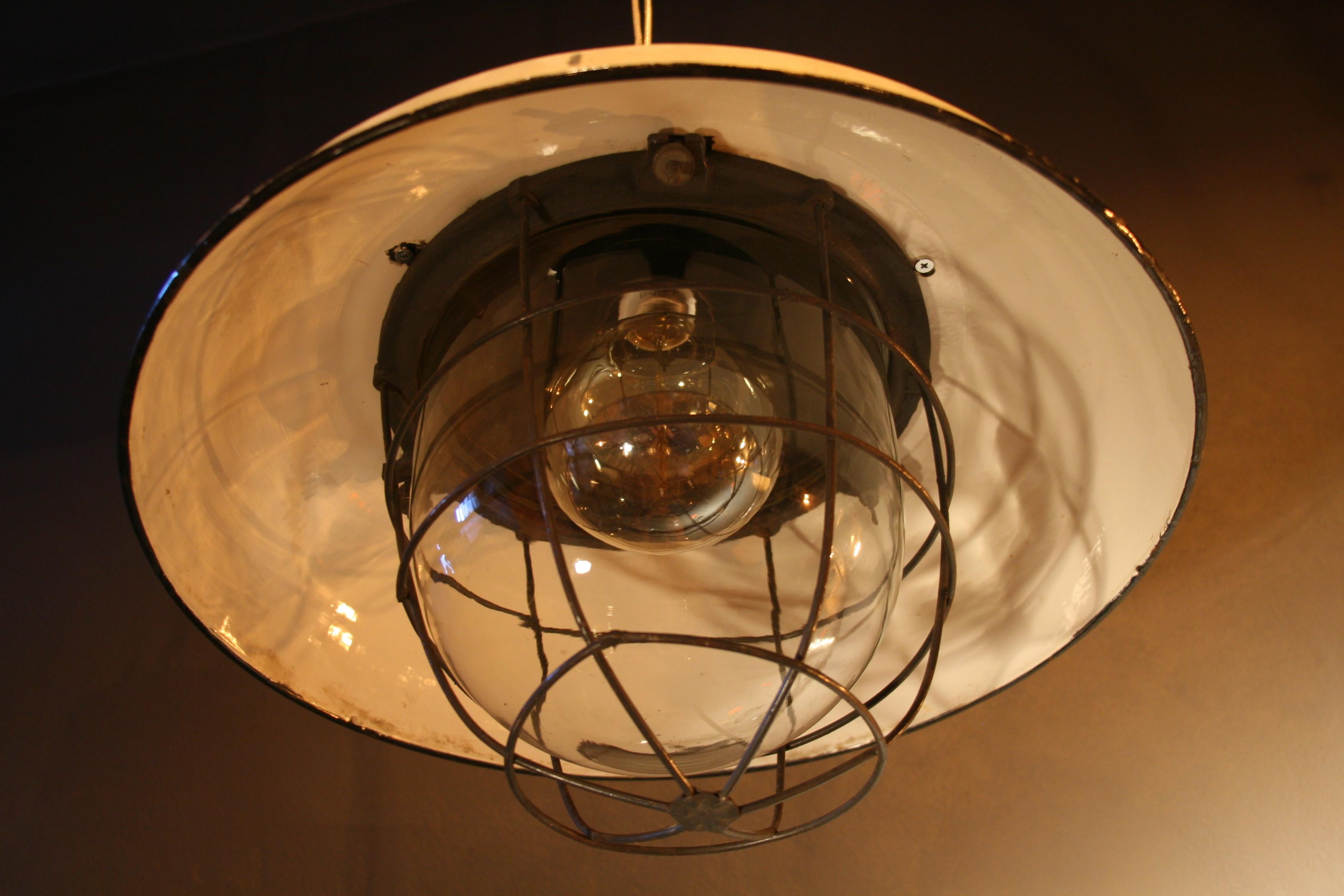Industrial 1950s Large Factory Lamp with a Reflector For Sale