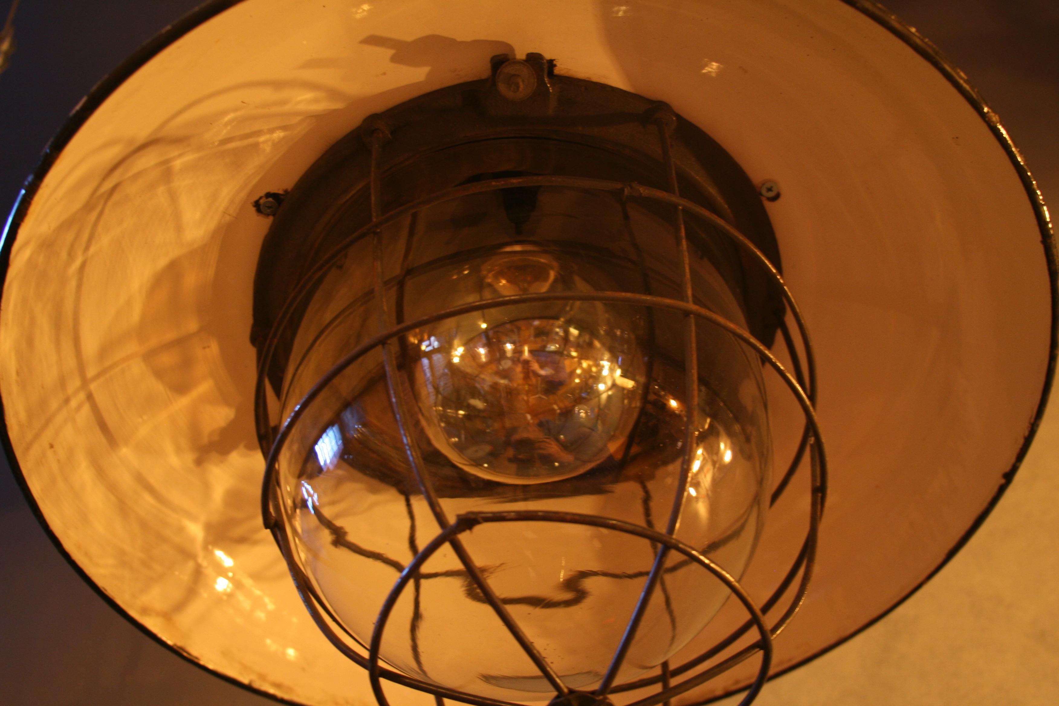 Polish 1950s Large Factory Lamp with a Reflector For Sale
