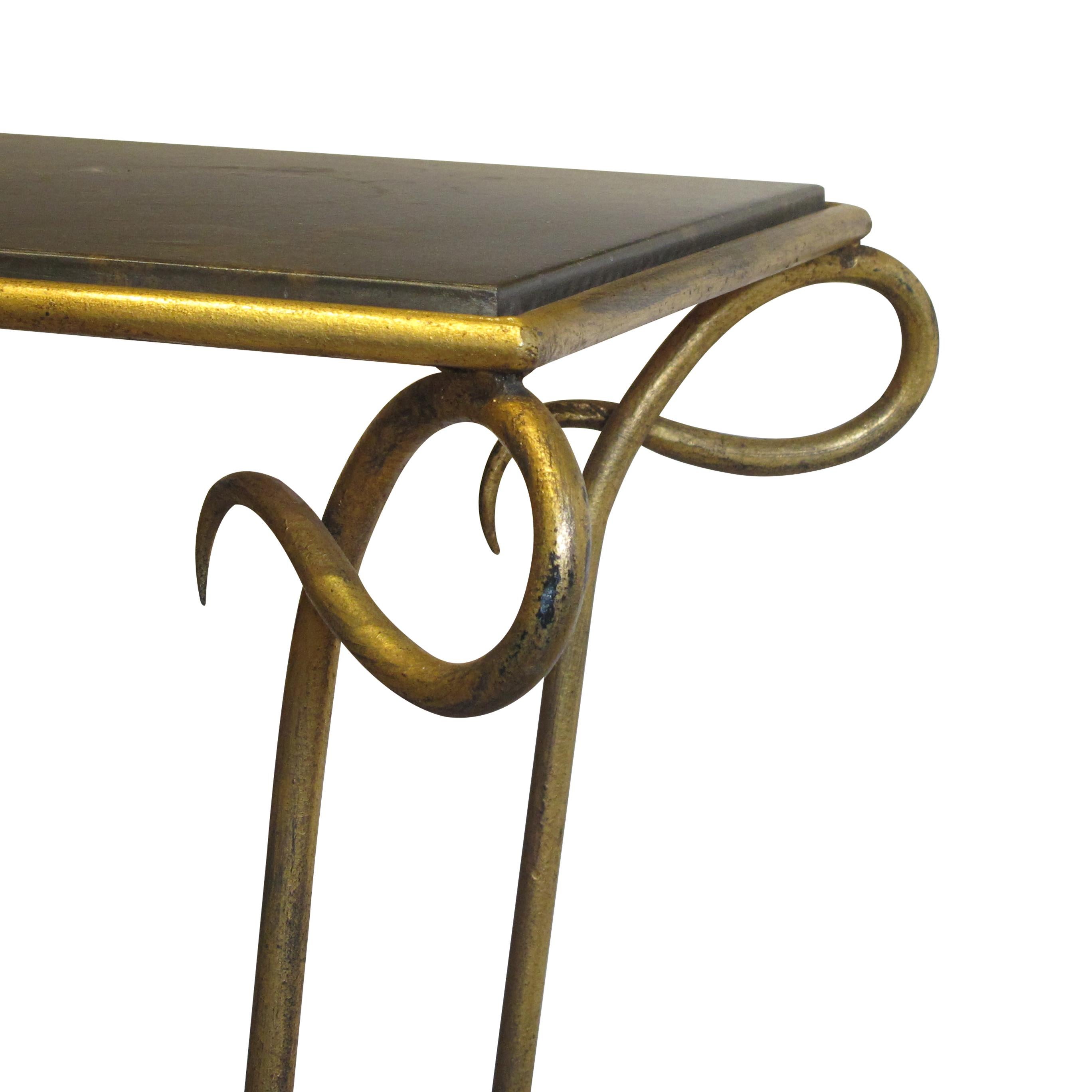 Other 1950s Large French Console Table with a Gilt Iron Frame - style of René Drouet