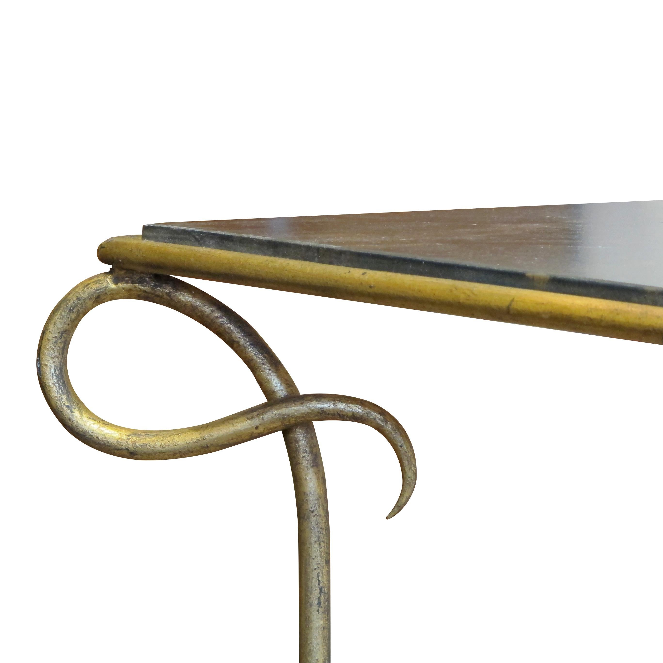 1950s Large French Console Table with a Gilt Iron Frame - style of René Drouet In Good Condition In London, GB