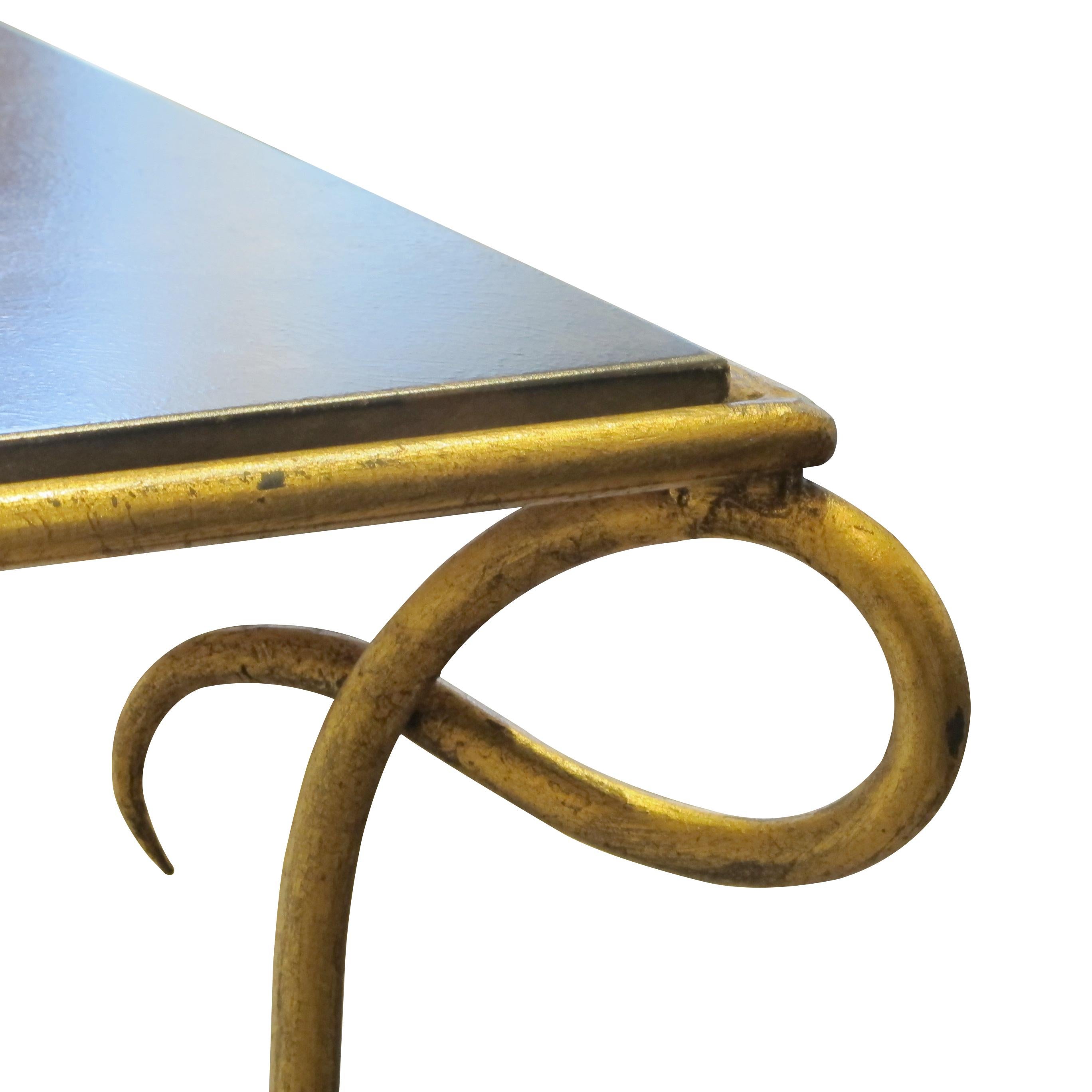 Mid-20th Century 1950s Large French Console Table with a Gilt Iron Frame - style of René Drouet