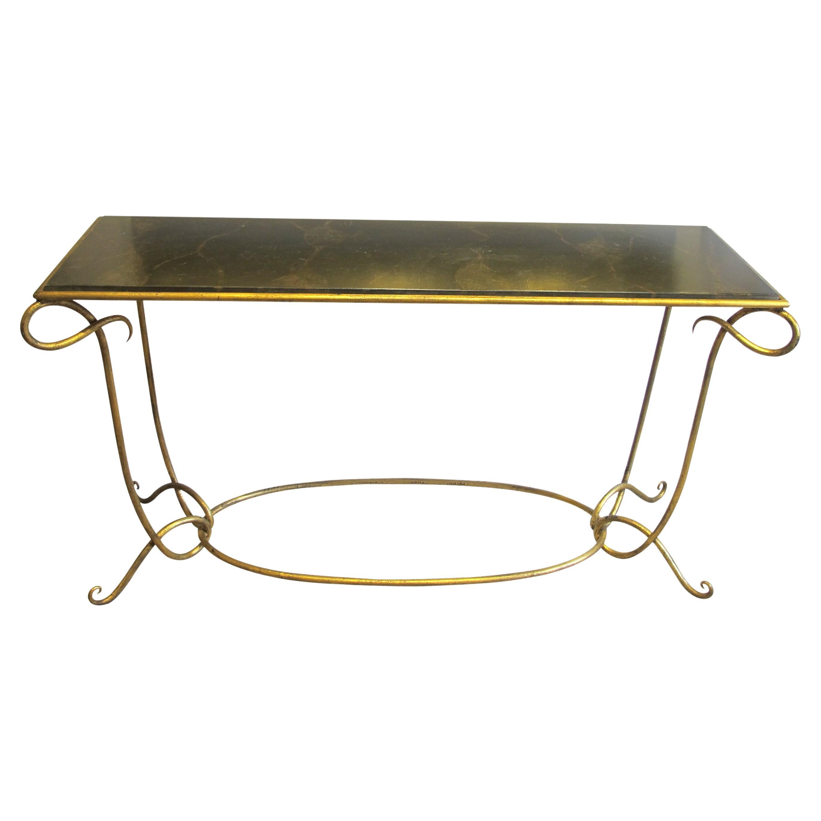 1950s Large French Console Table with a Gilt Iron Frame - style of René Drouet