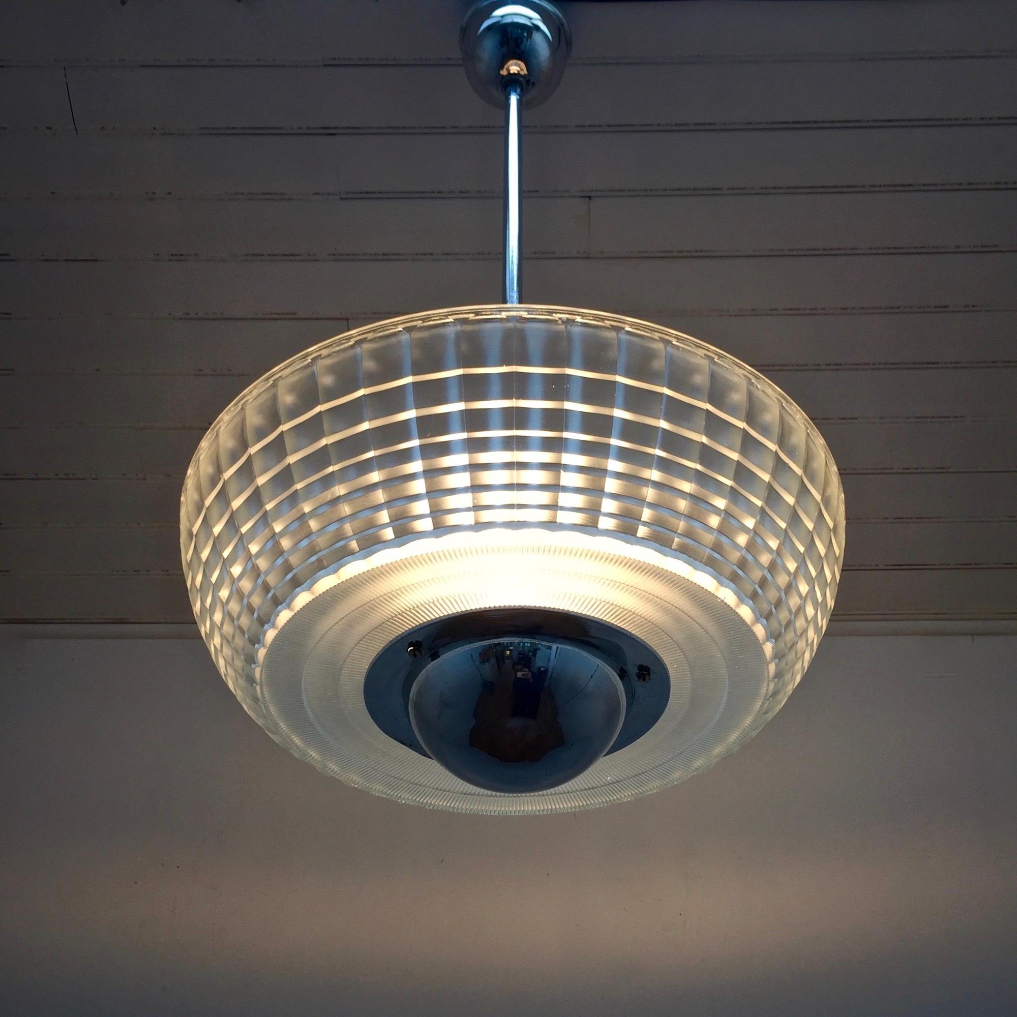 Industrial 1950s Large French Holophane Pendant Lamp