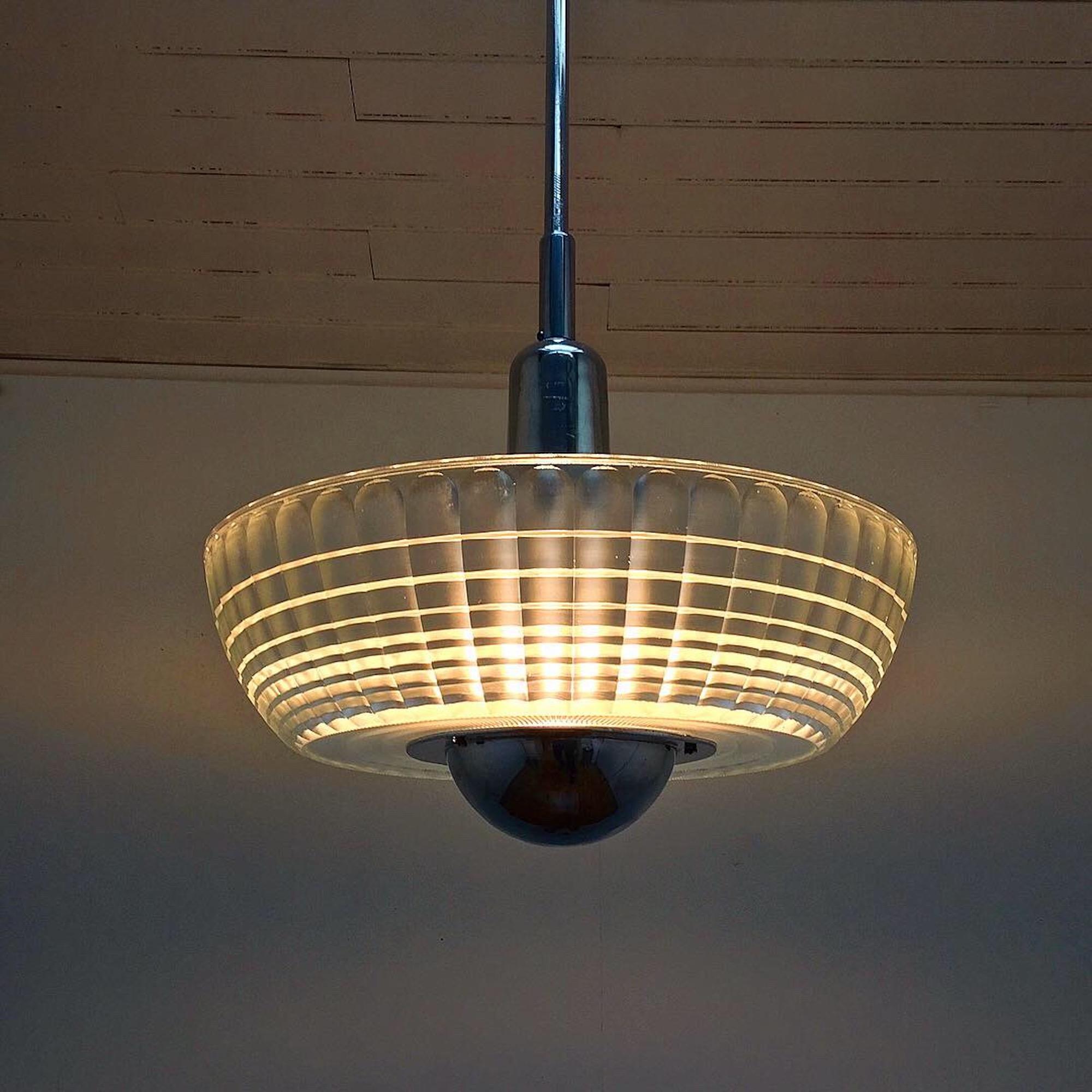 Mid-20th Century 1950s Large French Holophane Pendant Lamp