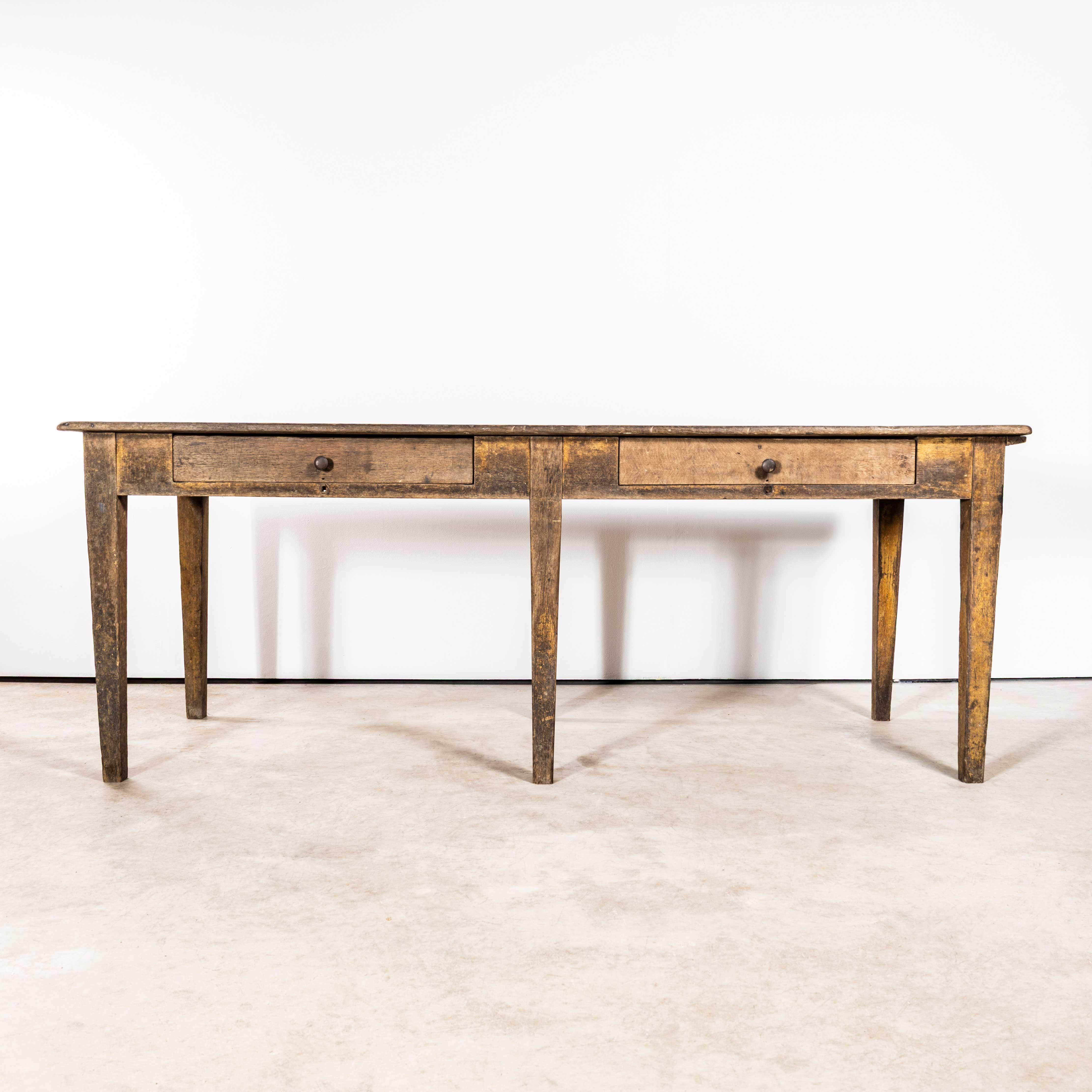 Oak 1950's Large French Kitchen Preparation Dining Table With Drawers For Sale