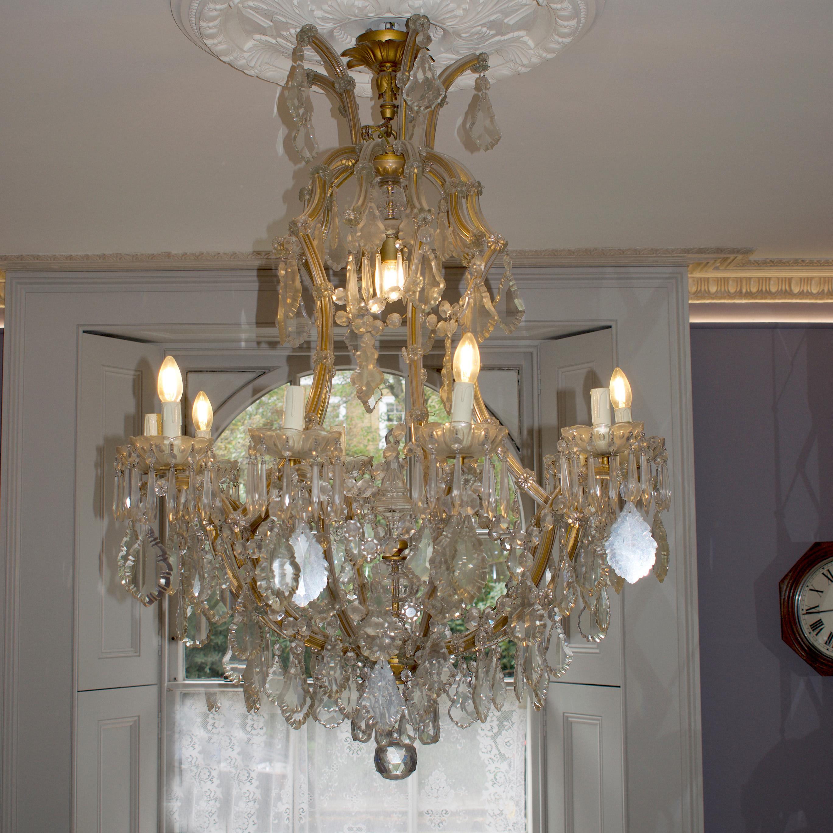 Empire 1950s Large French Marie-Thérèse 10 Branch Cascading Crystal Chandelier