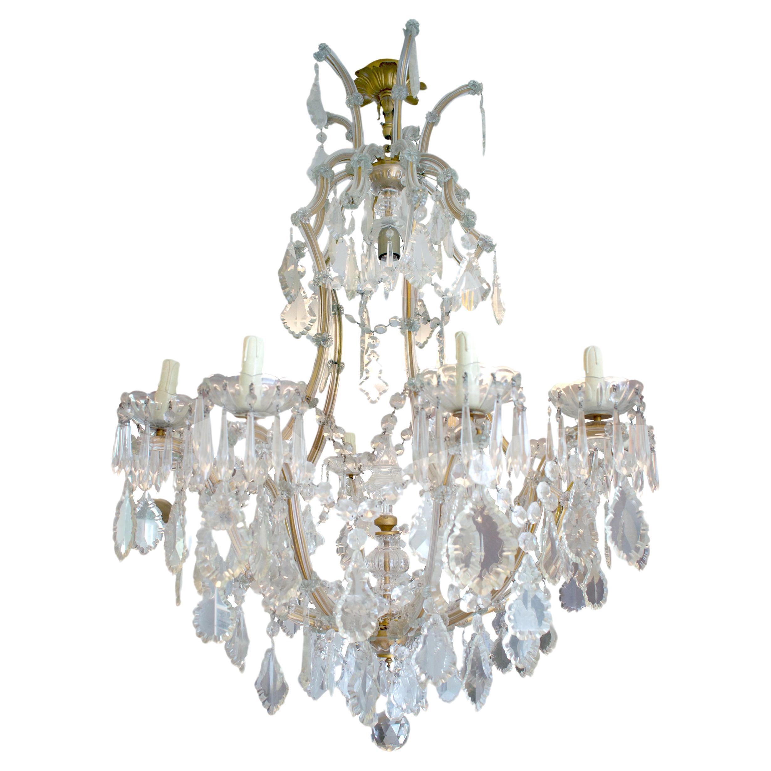 1950s Large French Marie-Thérèse 10 Branch Cascading Crystal Chandelier