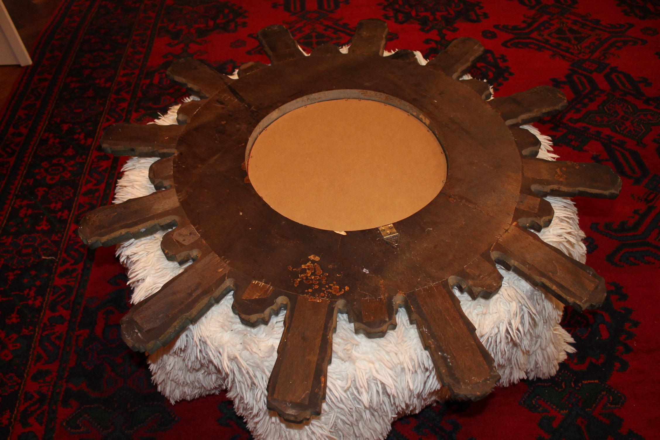 1950s Large Gilded Wooden Sunburst Mirror, Starbust Mirror For Sale 5