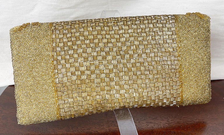 1950s Large Gold Beaded Silk Hong Kong Made Vintage 50s Evening Clutch Purse  Bag For Sale at 1stDibs