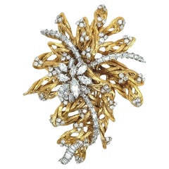 1950s Large Gold Diamond Foliate Brooch