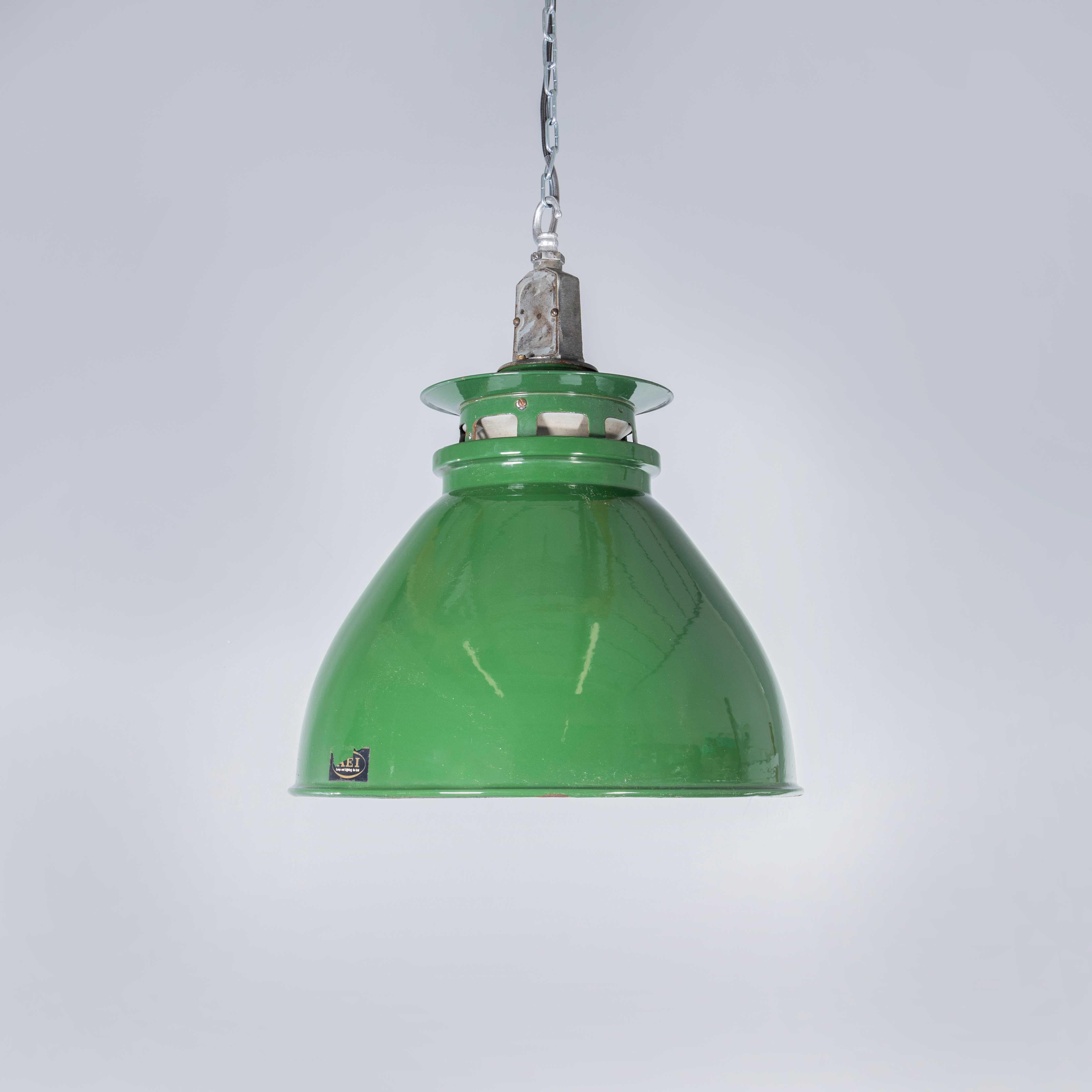 1950's Large Green Industrial Pendant Lamps - AEI Lighting For Sale 8