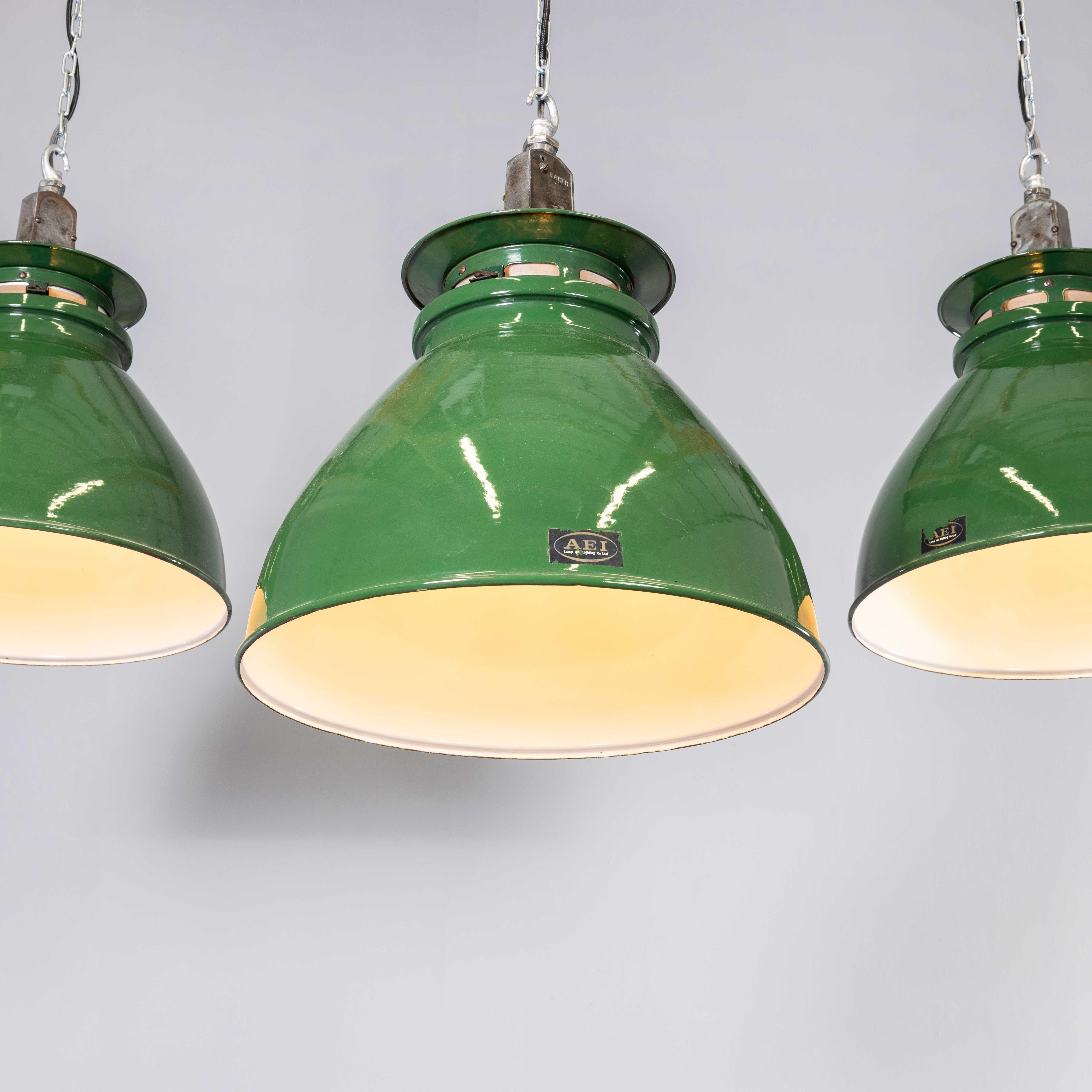 1950's Large Green Industrial Pendant Lamps - AEI Lighting In Good Condition For Sale In Hook, Hampshire
