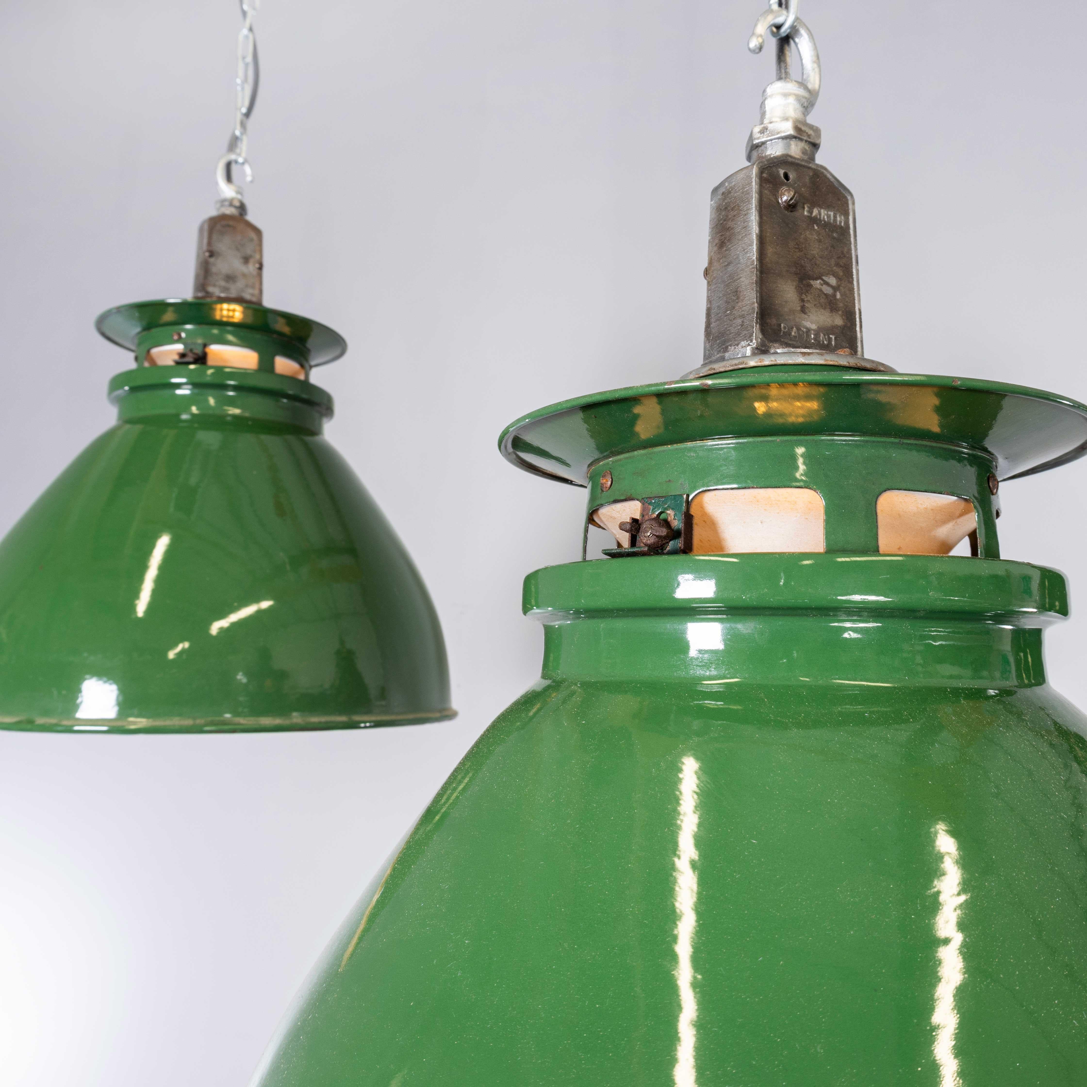 Mid-20th Century 1950's Large Green Industrial Pendant Lamps - AEI Lighting For Sale