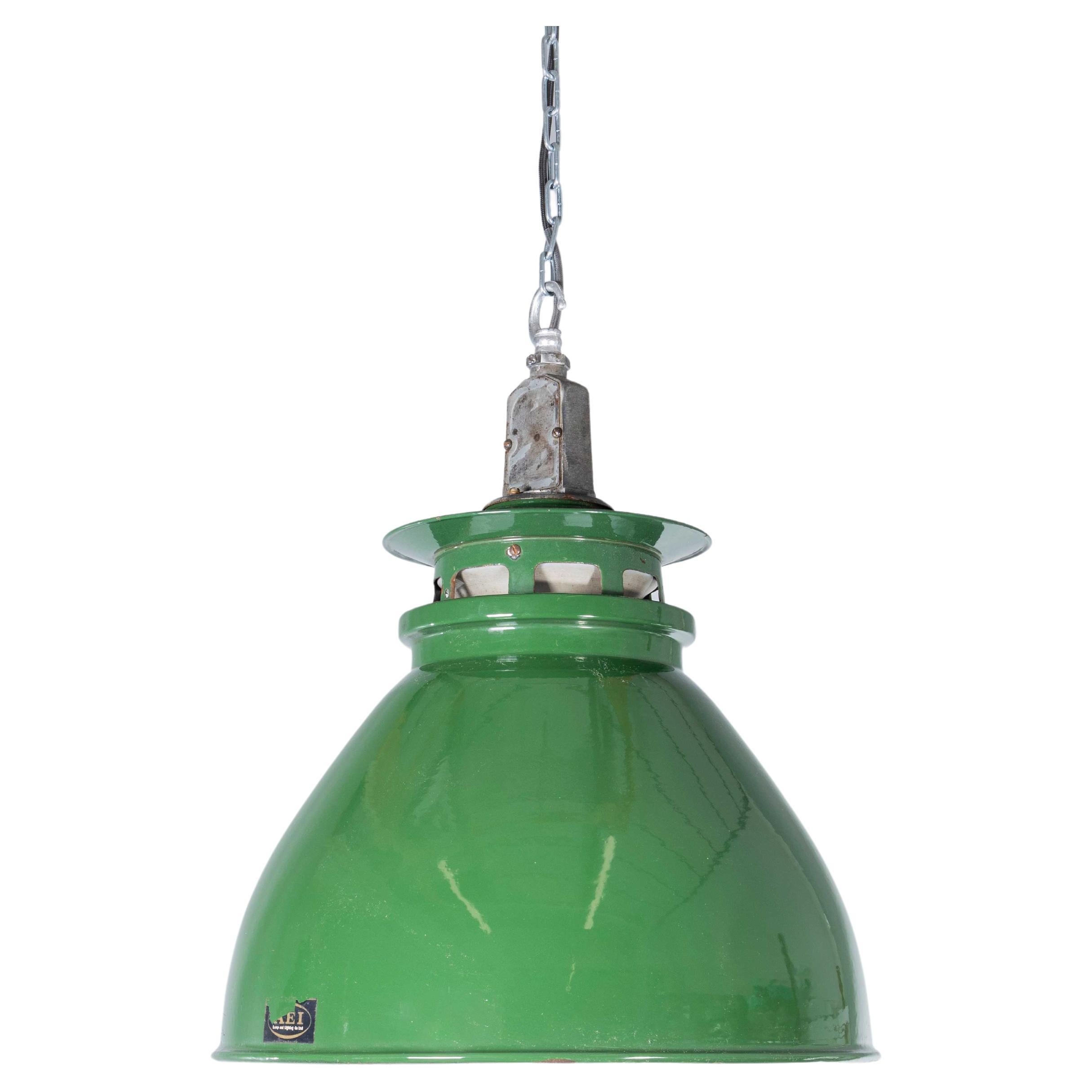 1950's Large Green Industrial Pendant Lamps - AEI Lighting For Sale