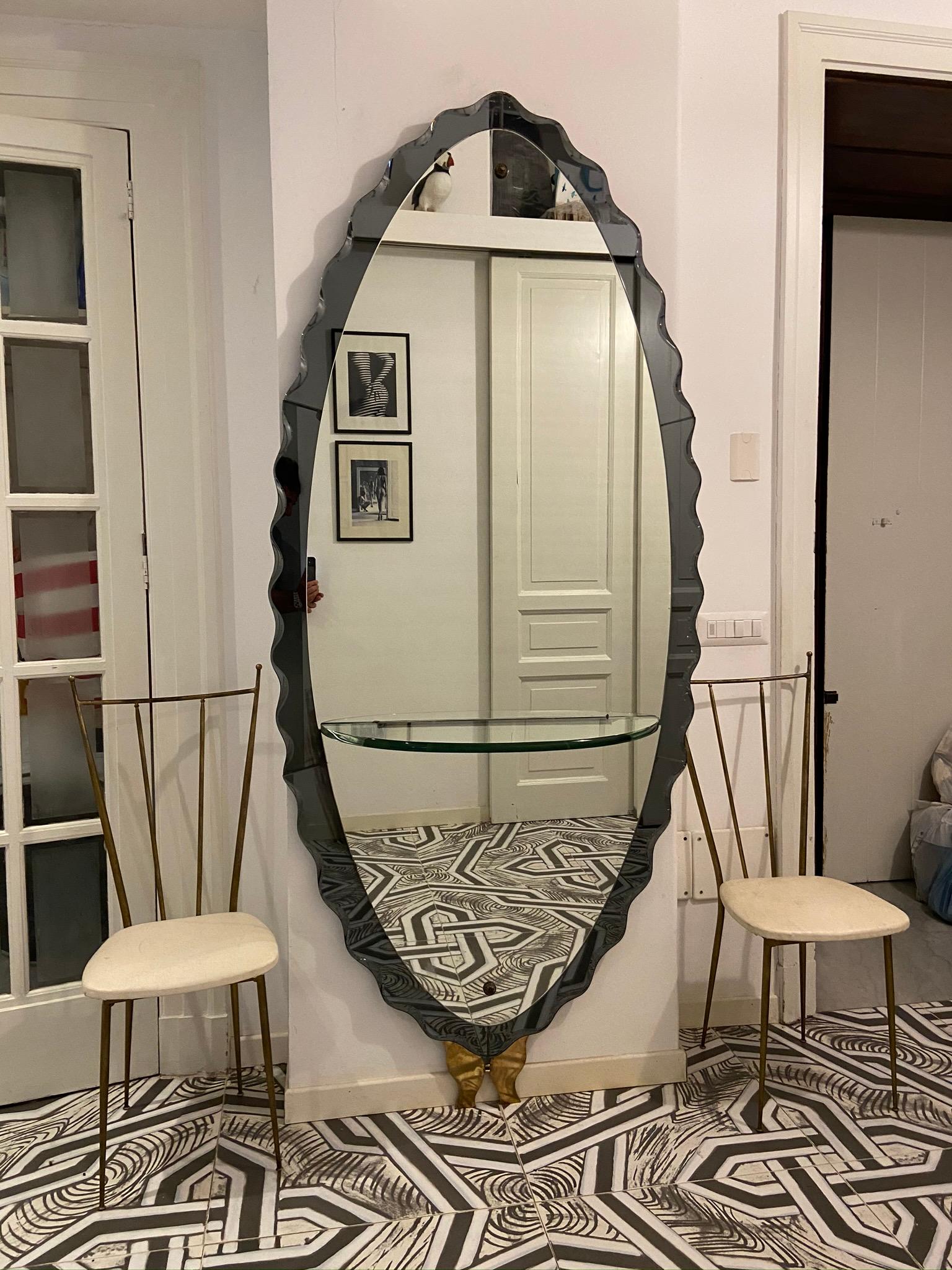 Italian 1950s Large Grey Cristal Art Mirror