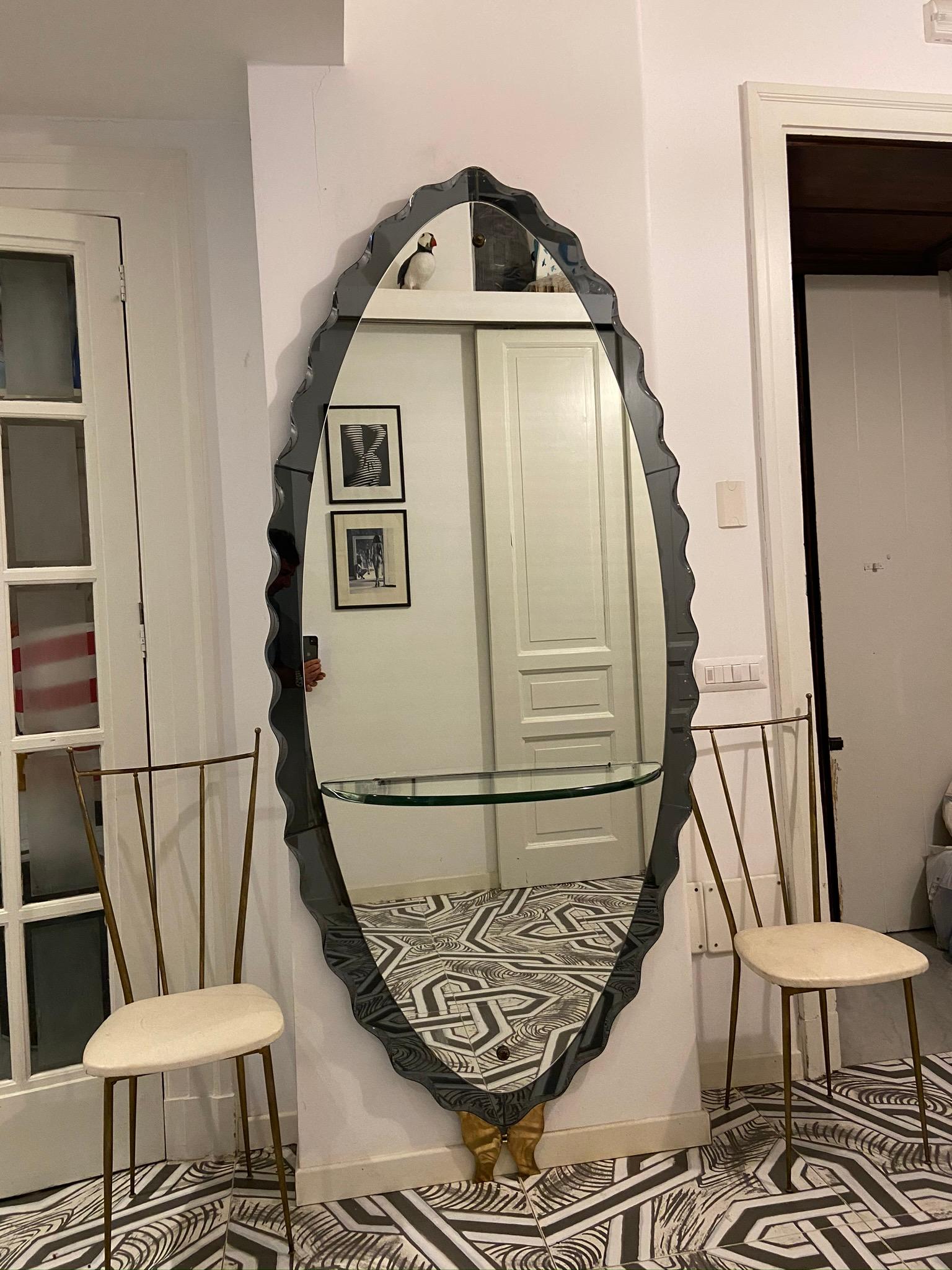 1950s Large Grey Cristal Art Mirror In Excellent Condition In Naples, IT