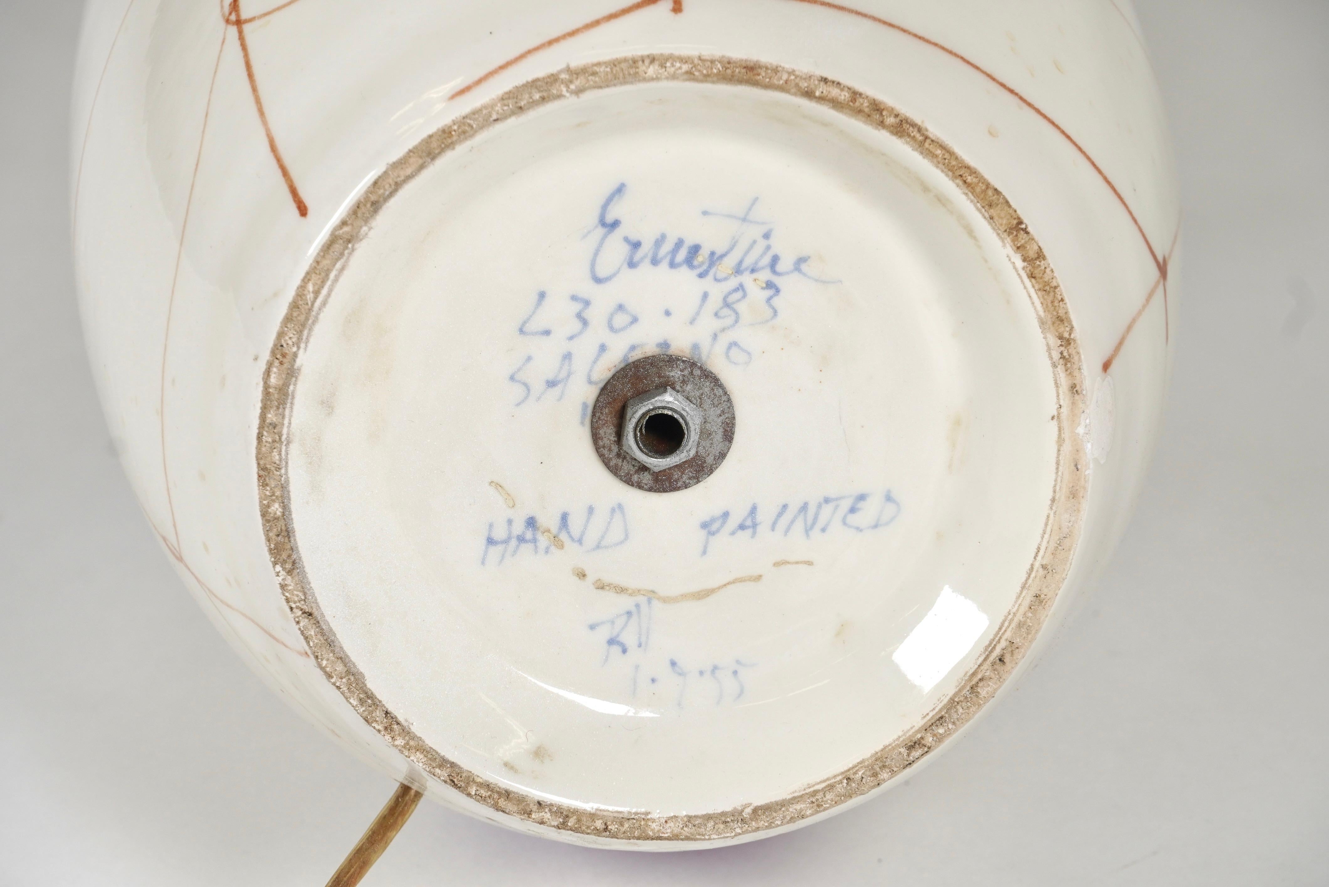 Lampada da terra grande in ceramica dipinta a mano del 1950 con creature marine Ernestine Salerno in vendita 2